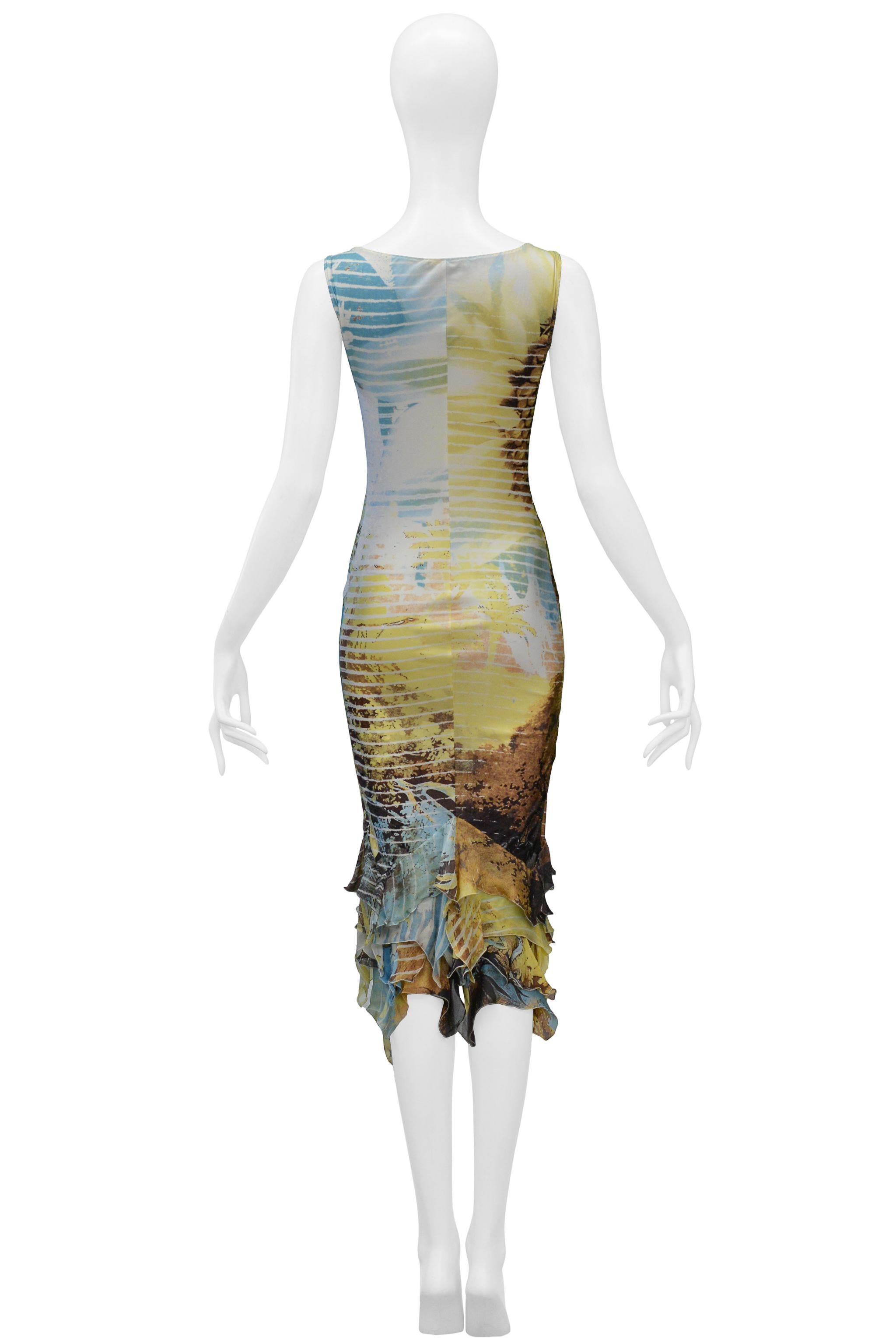 Roberto Cavalli Lion Print Dress With Chiffon Ruffles In Excellent Condition For Sale In Los Angeles, CA