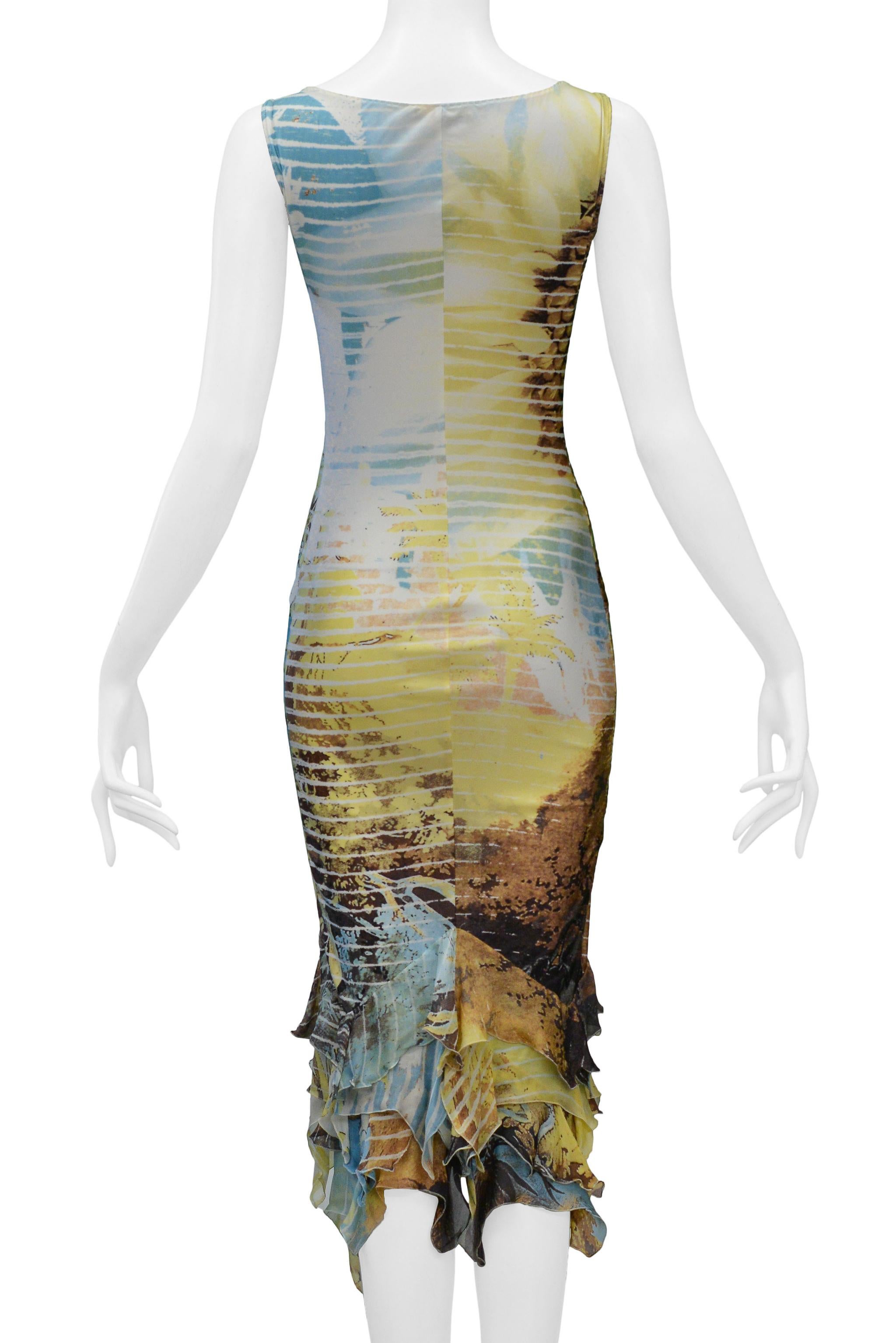 Women's Roberto Cavalli Lion Print Dress With Chiffon Ruffles For Sale