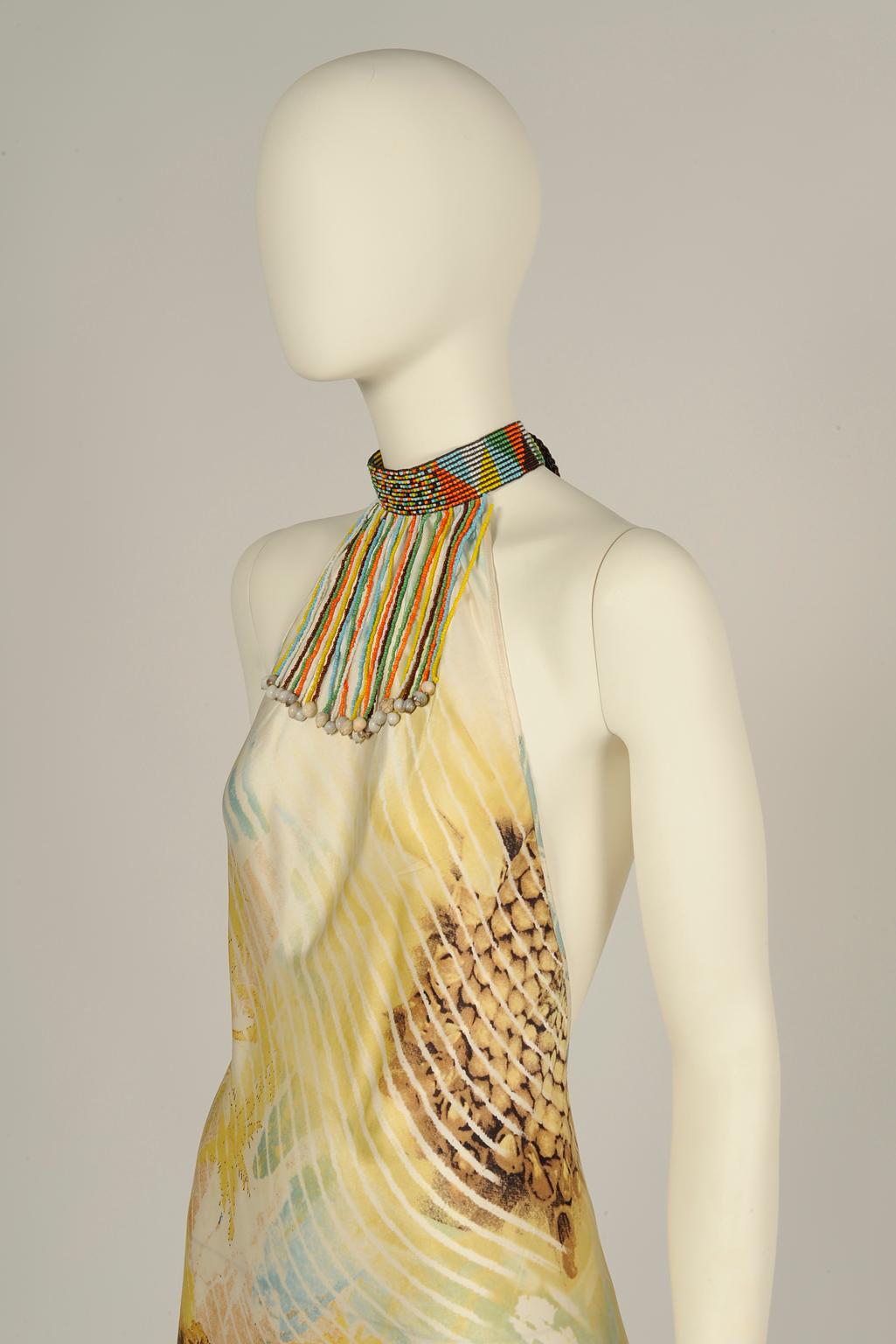Roberto Cavalli Lion Print Halterneck Gown, Spring-Summer 2002 In Good Condition In Geneva, CH