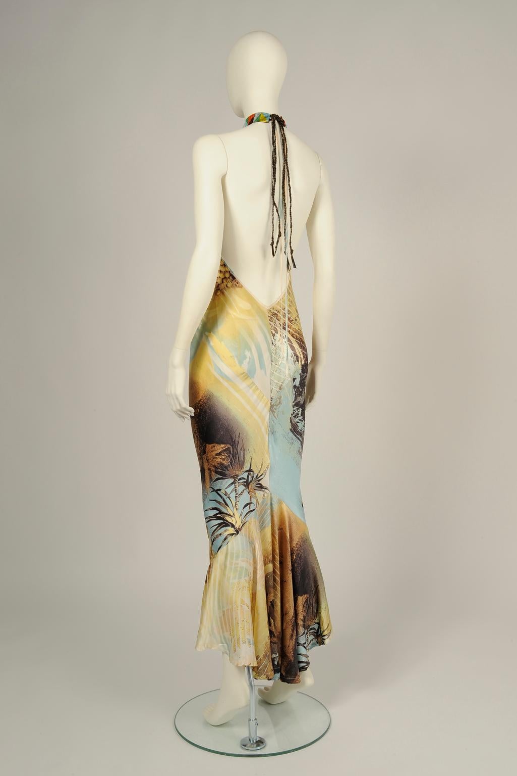 Women's Roberto Cavalli Lion Print Halterneck Gown, Spring-Summer 2002