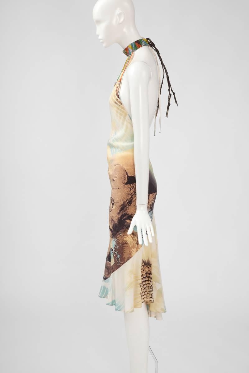 Roberto Cavalli Lion Print Slip Silk Dress, Spring-Summer 2002 In Good Condition In Geneva, CH