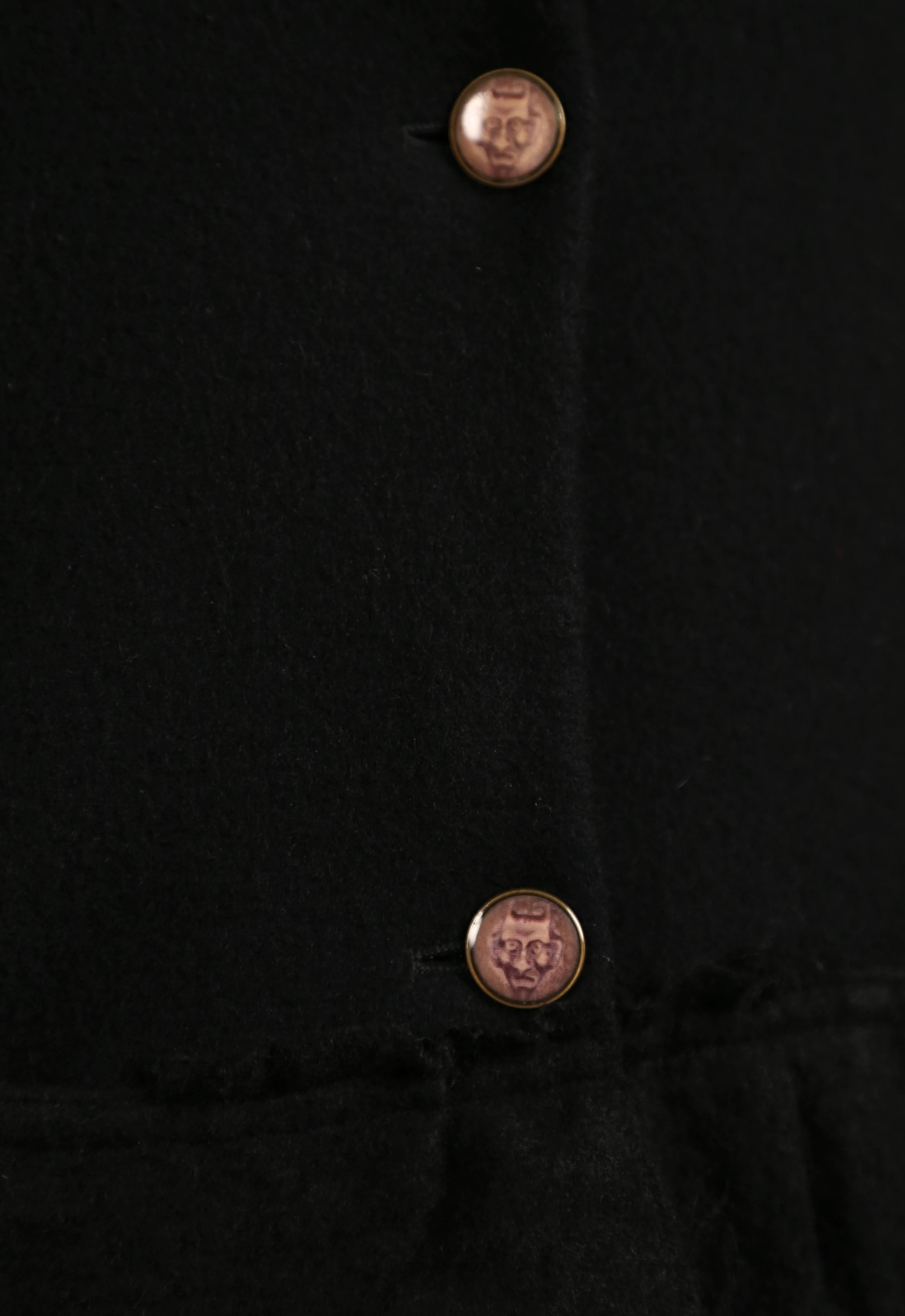 ROBERTO CAVALLI - Manteau long noir avec tissu de laine froncé en vente 2