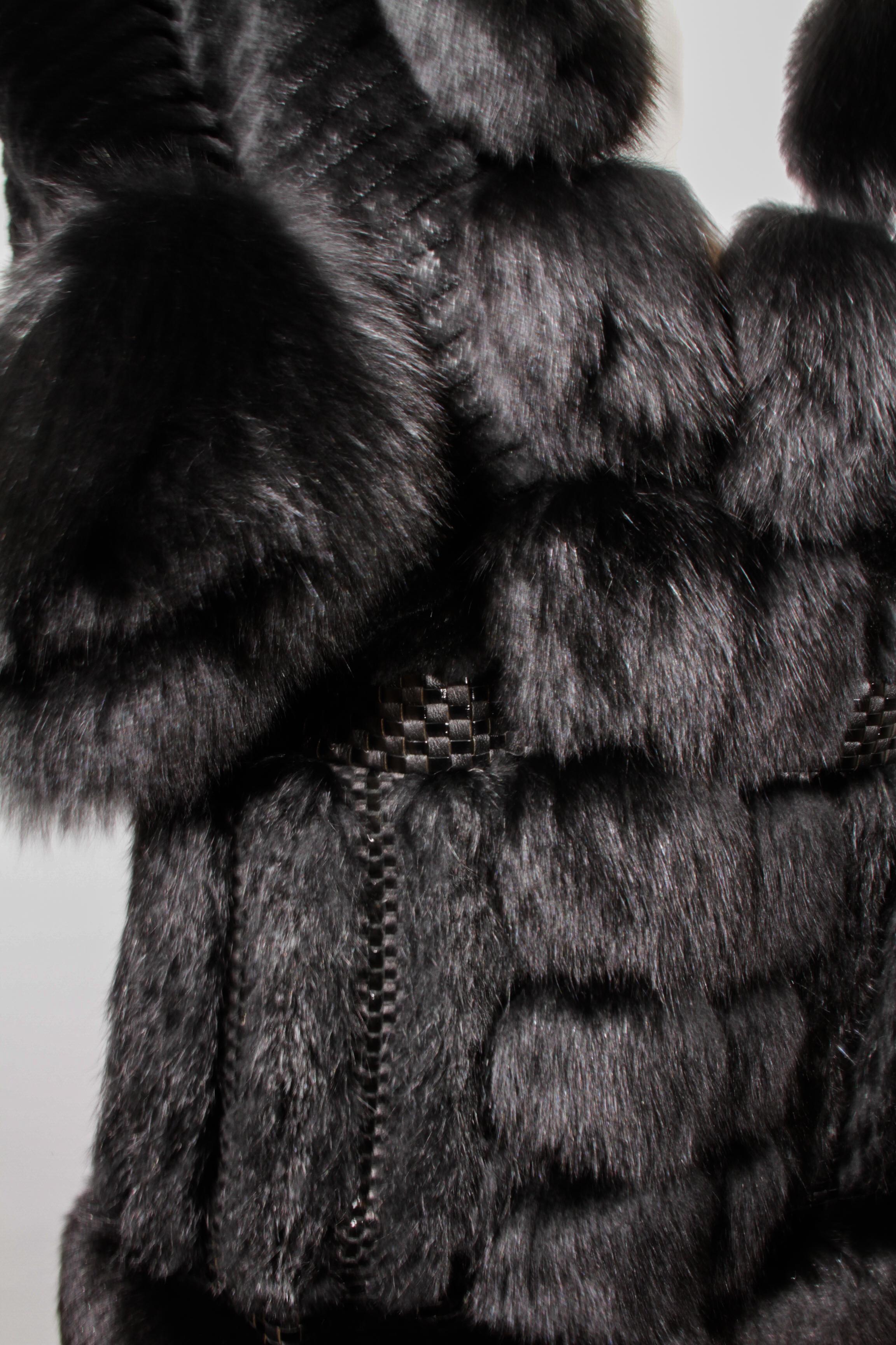 da uomo o donna Roberto Cavalli, cappotto lungo in volpe nera con tasche e chiusura con gancio a occhiello singolo