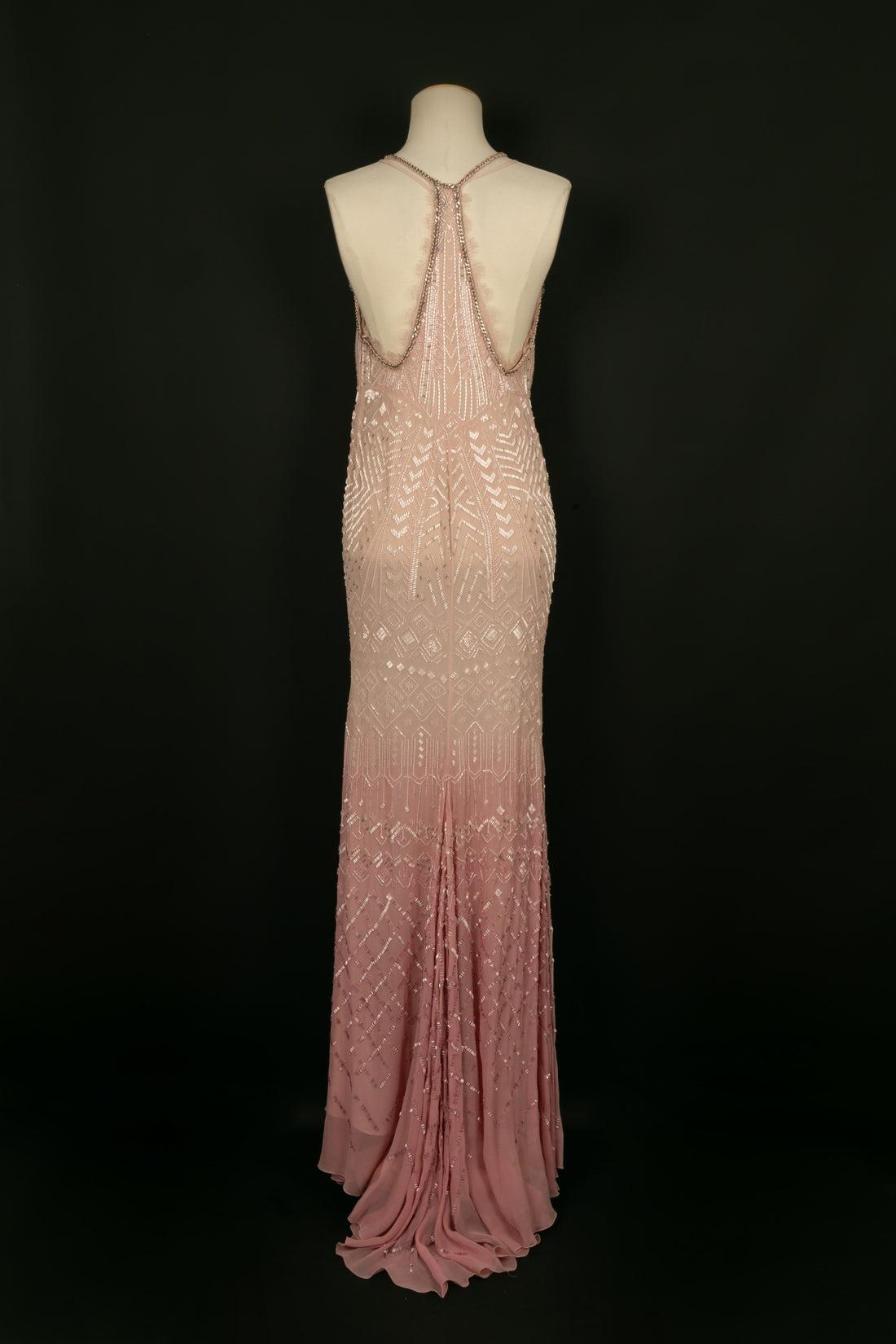 Roberto Cavalli Long Pink Tie-And-Dye Dress In Excellent Condition For Sale In SAINT-OUEN-SUR-SEINE, FR