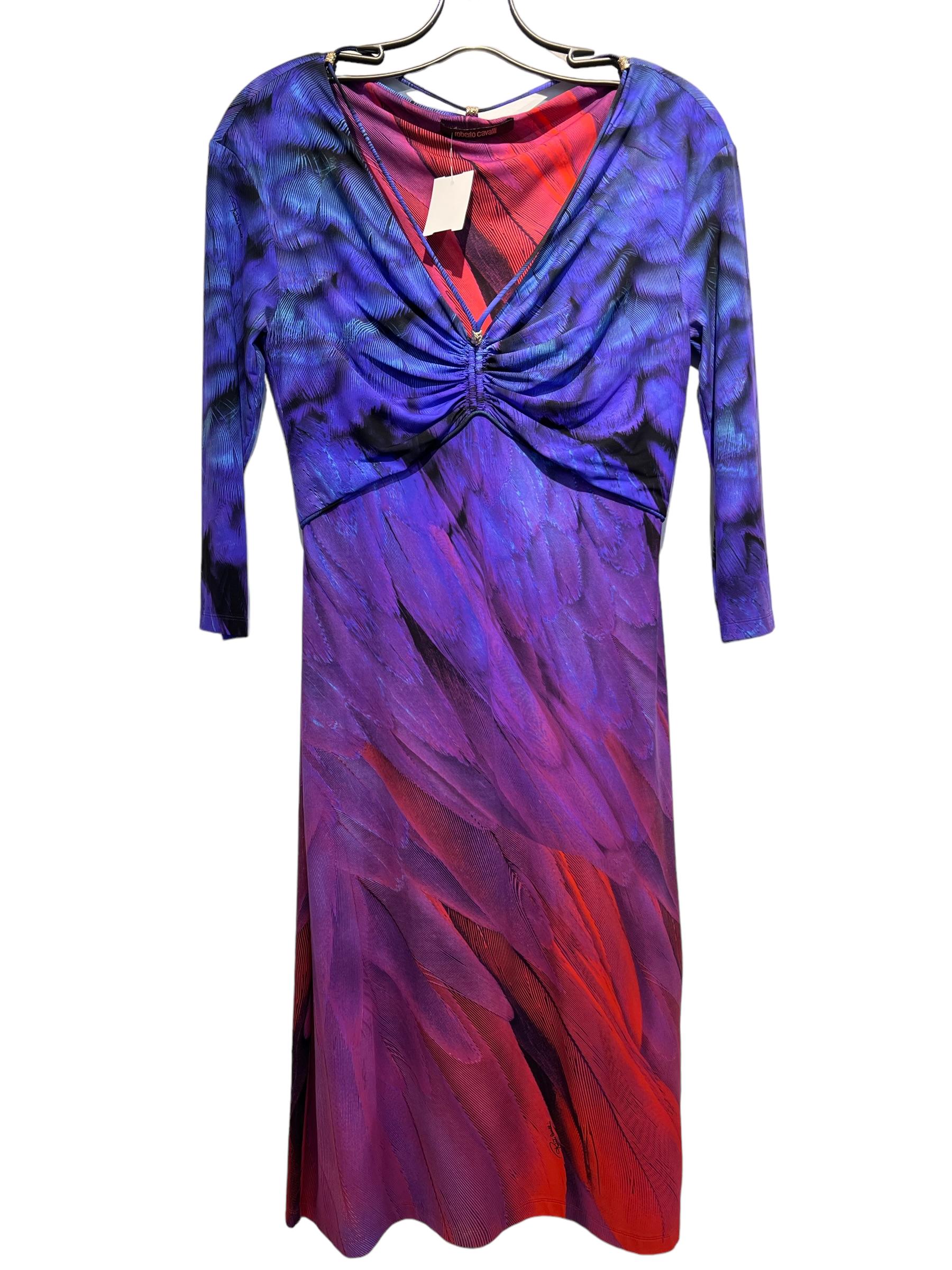 Purple Roberto Cavalli Long Sleeve Stretch Dress Size 46