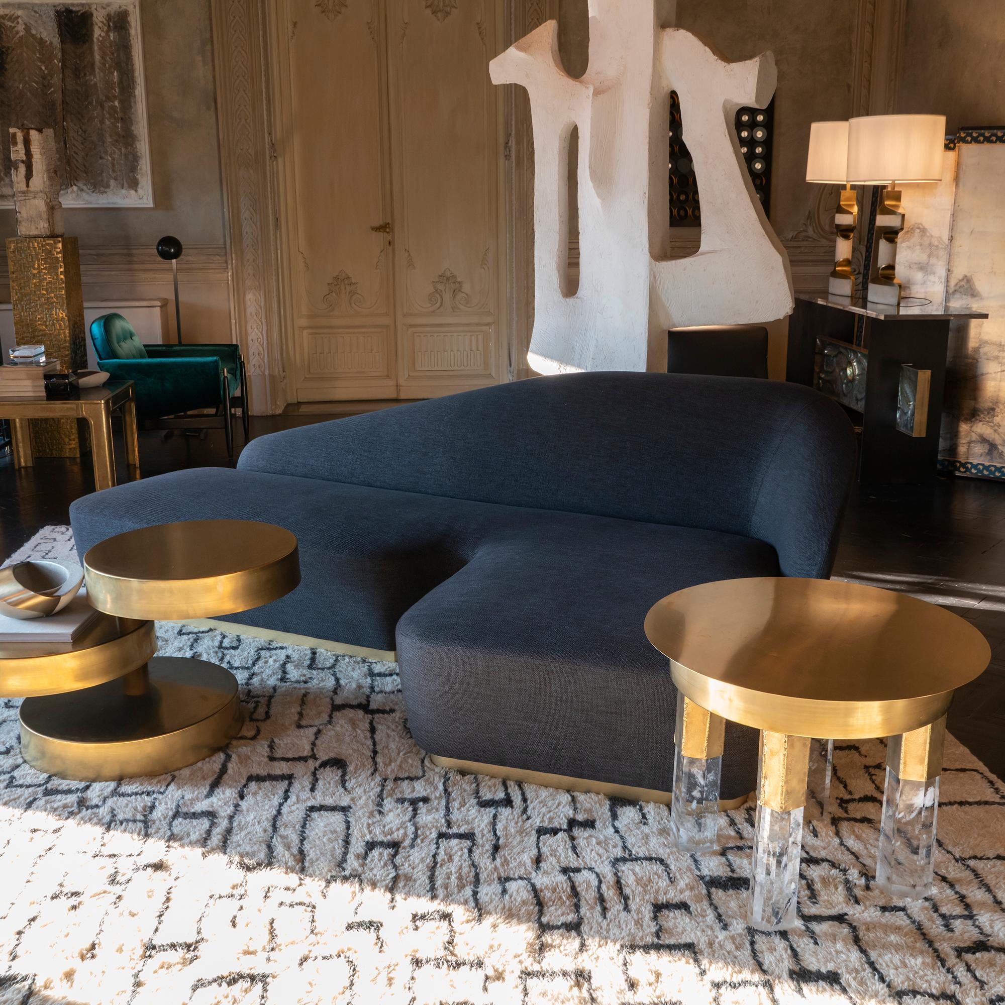 Roberto Cavalli Lounge Sofa, Grey Fabric, Brushed Brass Base, Italy, 2016 3