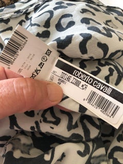 Roberto Cavalli Low Cut Black and White Leopard Print Silk Evening Dress