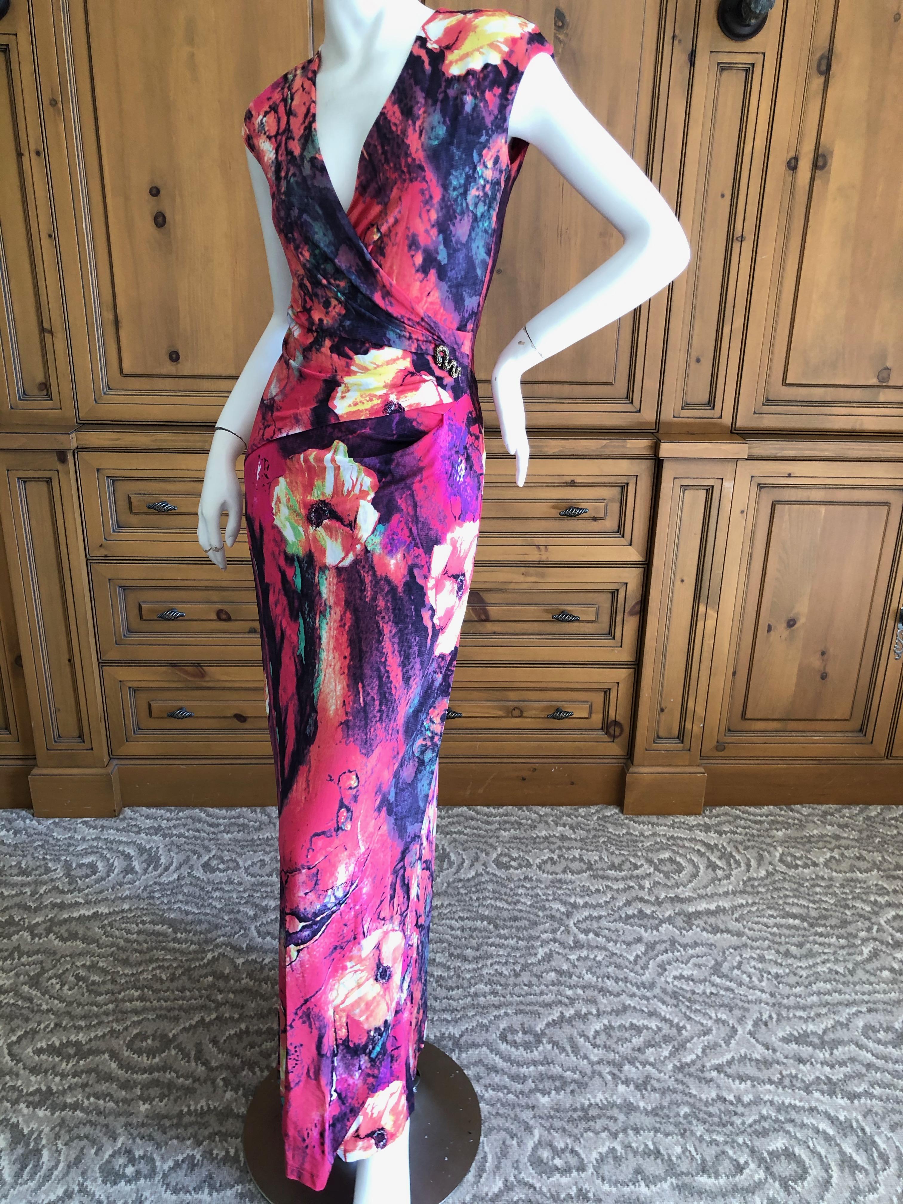 Roberto Cavalli Low Cut Floral VIntage Evening Dress In Excellent Condition For Sale In Cloverdale, CA