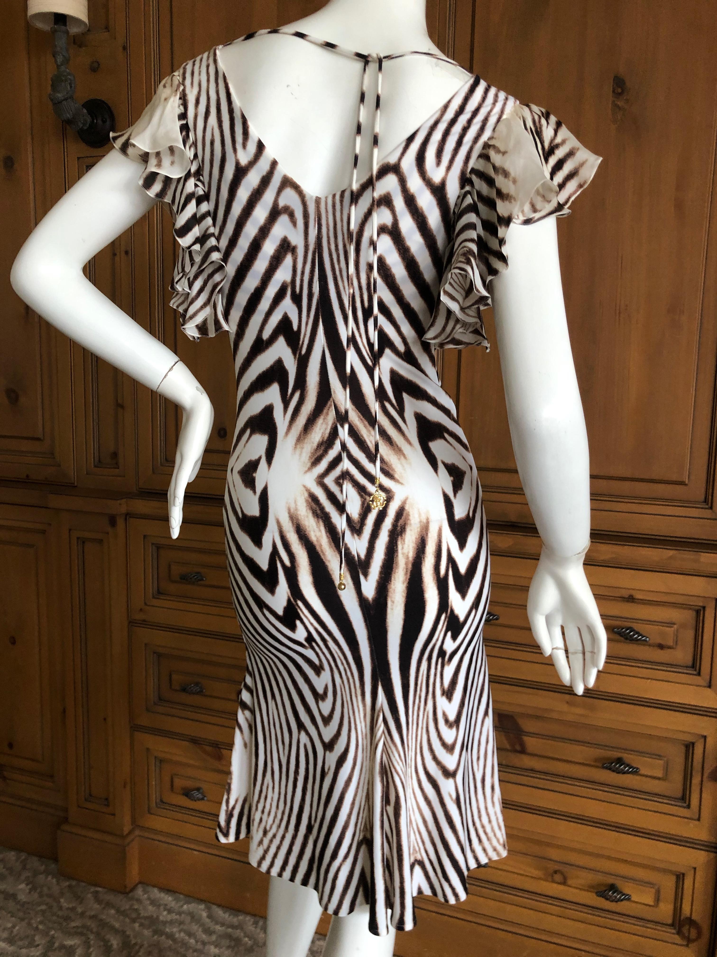 Roberto Cavalli Sexy Low Cut Vintage Zebra Stripe Cocktail Dress 
So pretty, please use the zoom feature to see details.
Size 38
 Bust 35