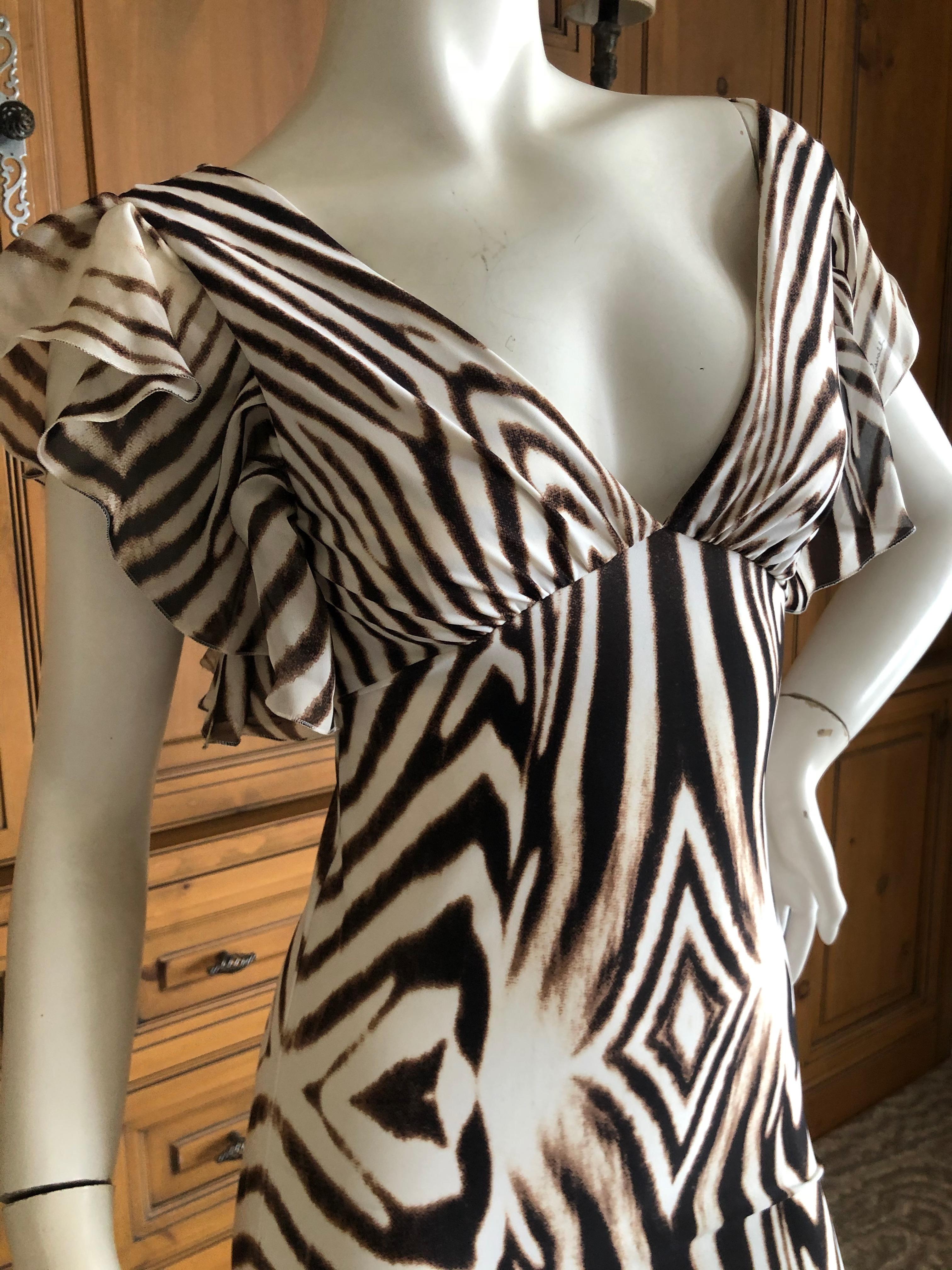 Gray Roberto Cavalli Low Cut Vintage Zebra Stripe Cocktail Dress For Sale