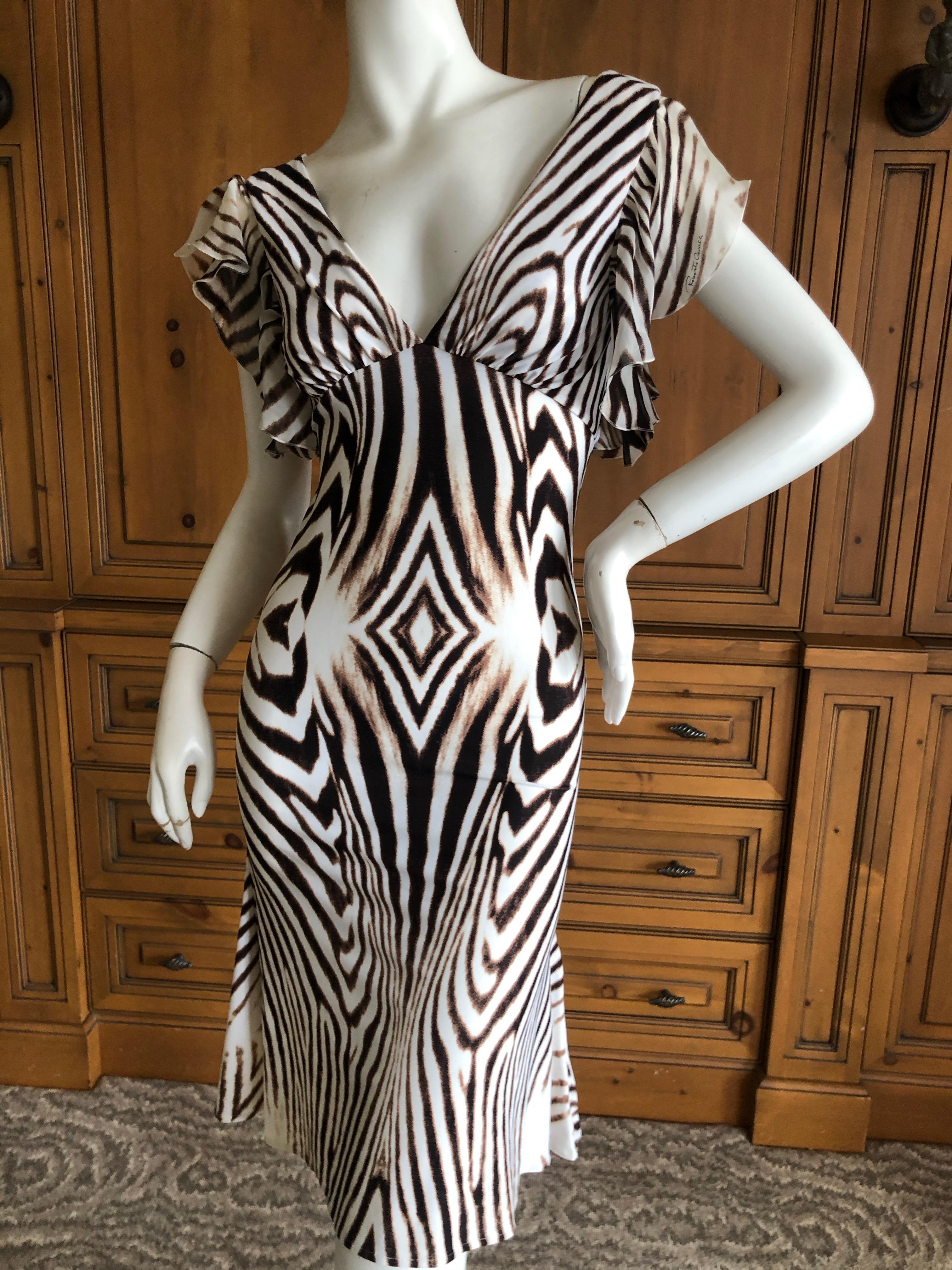 Roberto Cavalli Low Cut Vintage Zebra Stripe Cocktail Dress For Sale 2