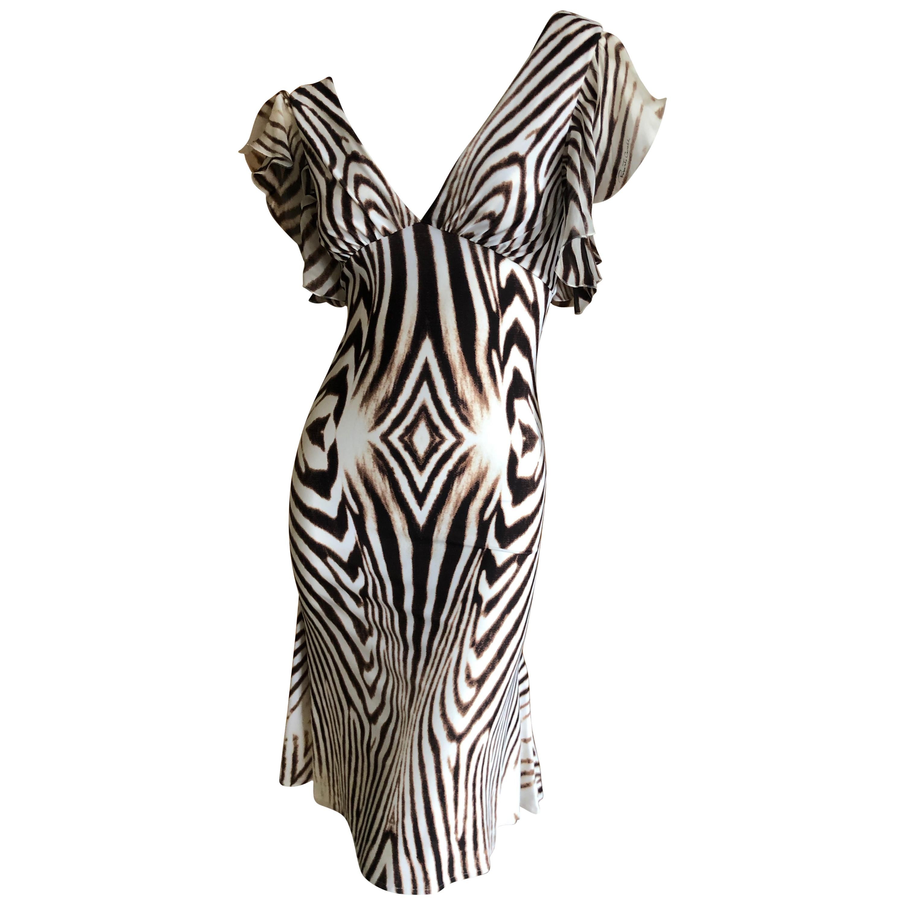 Roberto Cavalli Low Cut Vintage Zebra Stripe Cocktail Dress For Sale