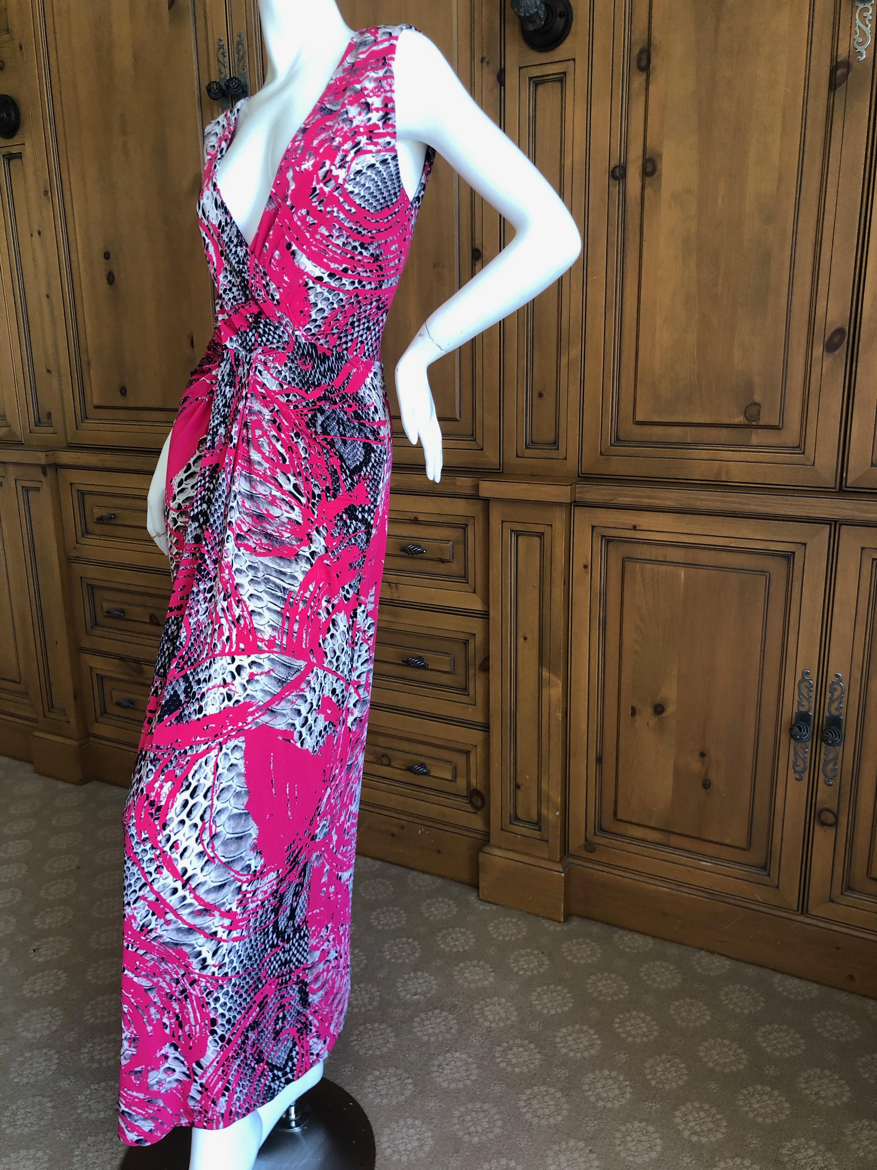 Gray Roberto Cavalli Low Cut Zebra Pattern Evening Dress for Just Cavalli For Sale