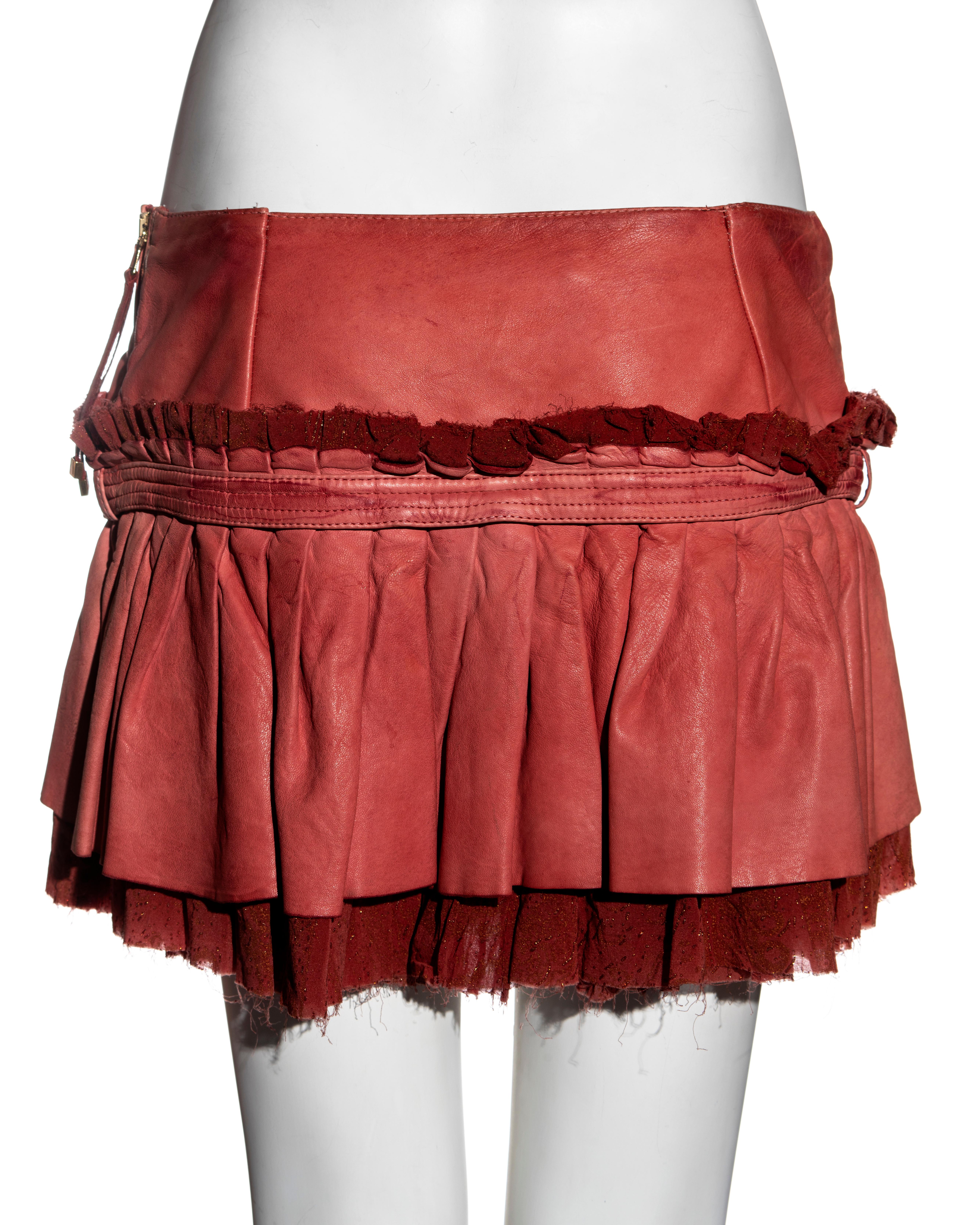 Roberto Cavalli low-rise pleated leather mini skirt, fw 2004 In Good Condition In London, GB