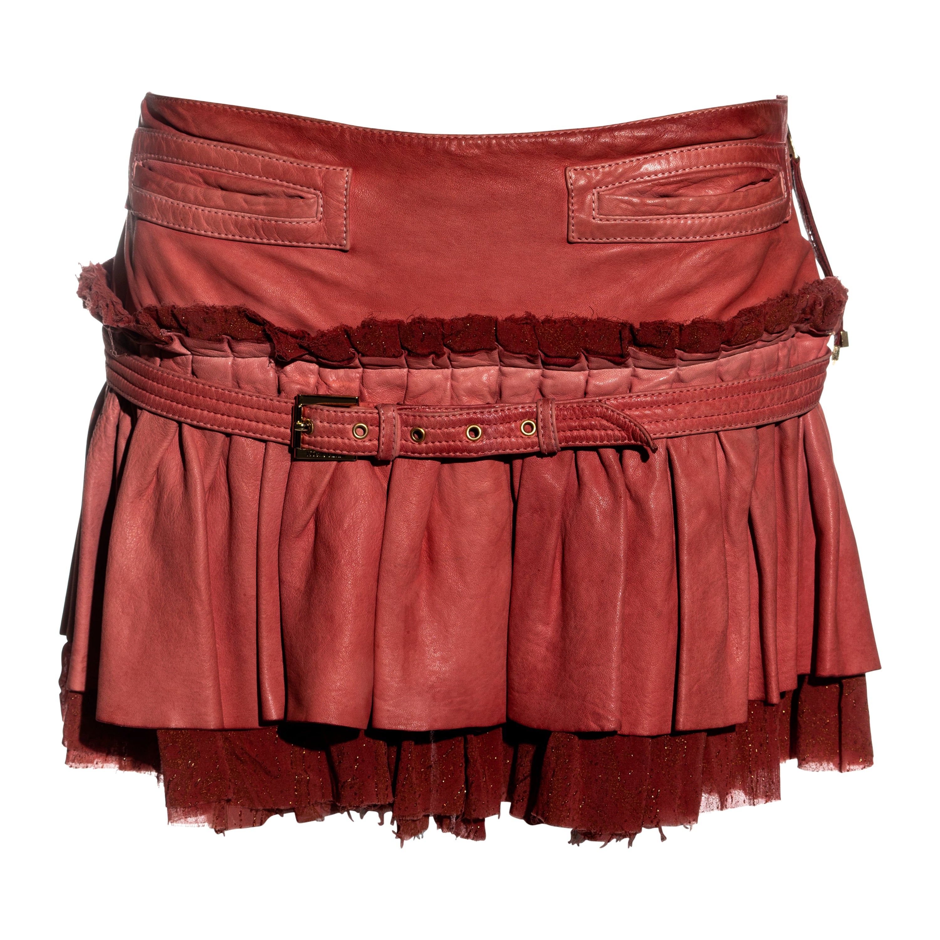 Roberto Cavalli low-rise pleated leather mini skirt, fw 2004