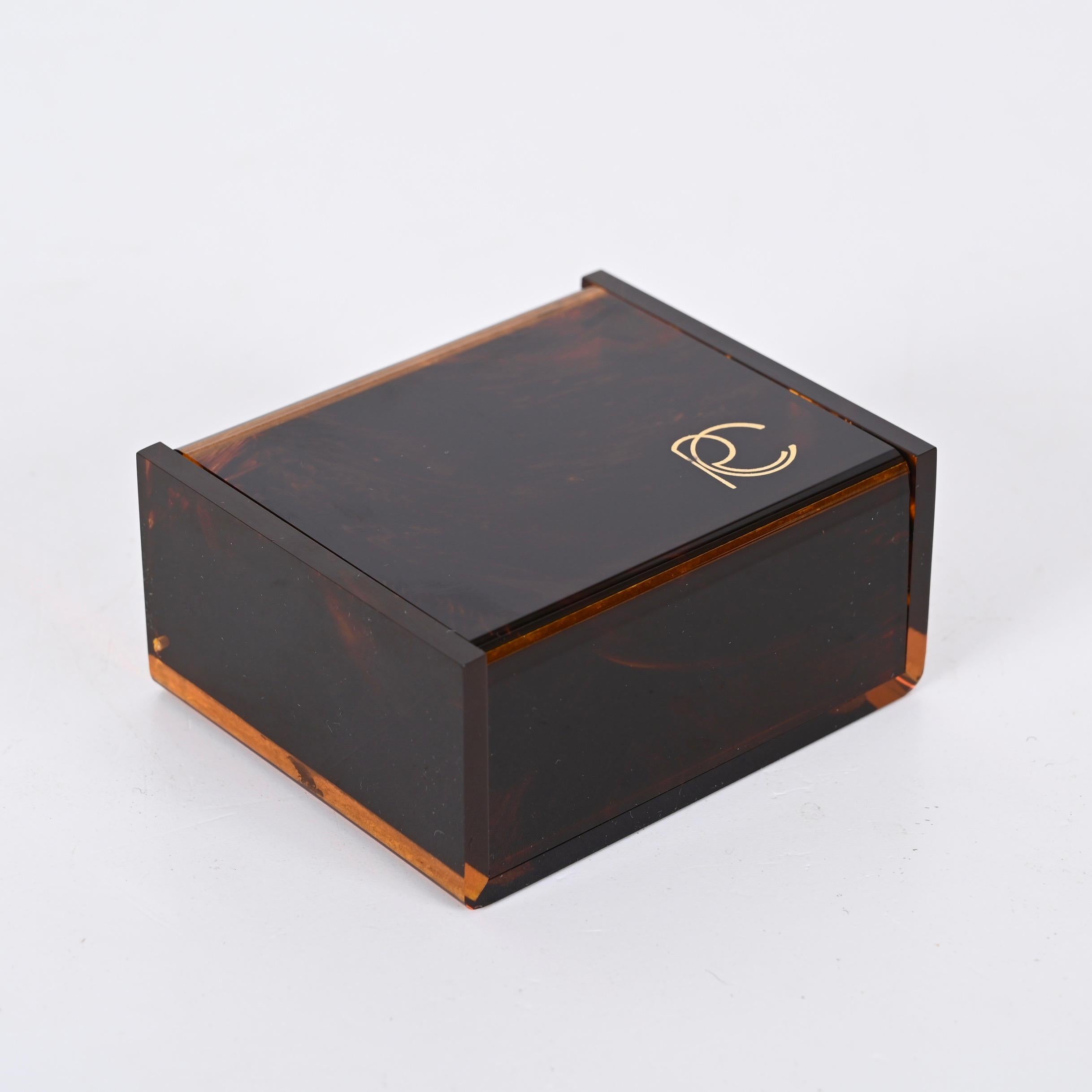 Mid-Century Modern Roberto Cavalli Lucite Jewelry Box with Tortoise Effect, Italy, 1970s For Sale