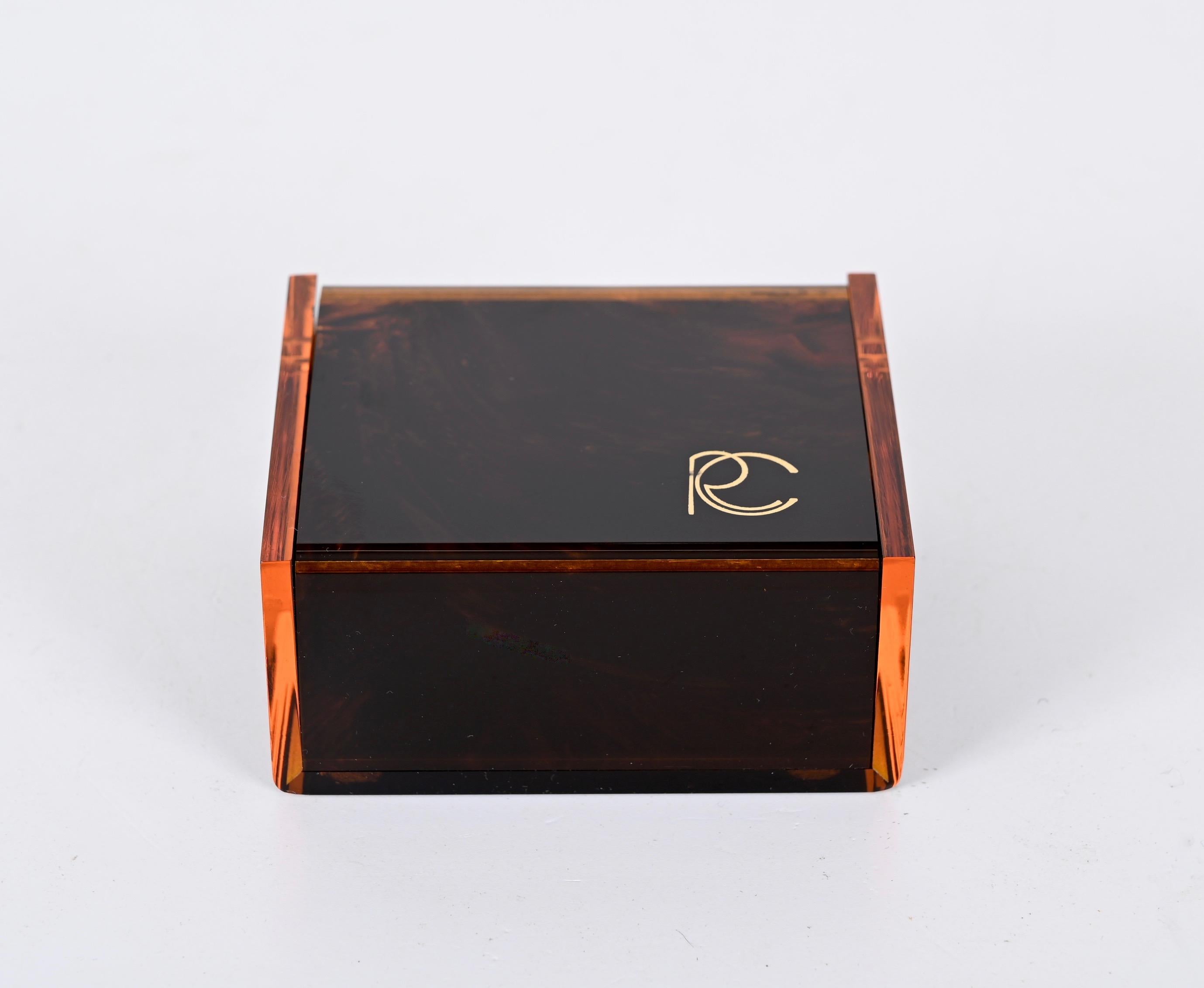 Roberto Cavalli Lucite Jewelry Box with Tortoise Effect, Italy, 1970s In Good Condition For Sale In Roma, IT