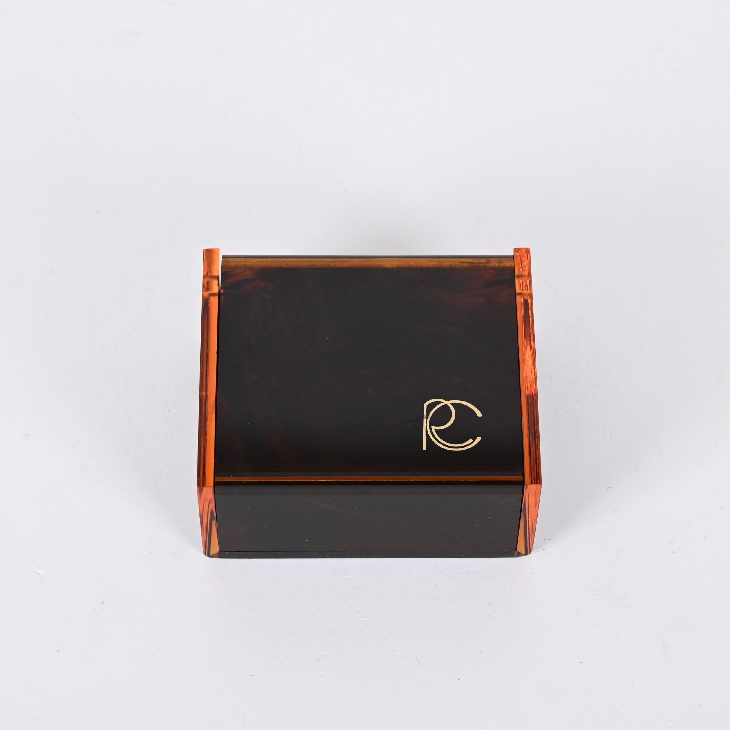 Boîte à bijoux en lucite Roberto Cavalli avec effet de tortue, Italie, années 1970 en vente 1