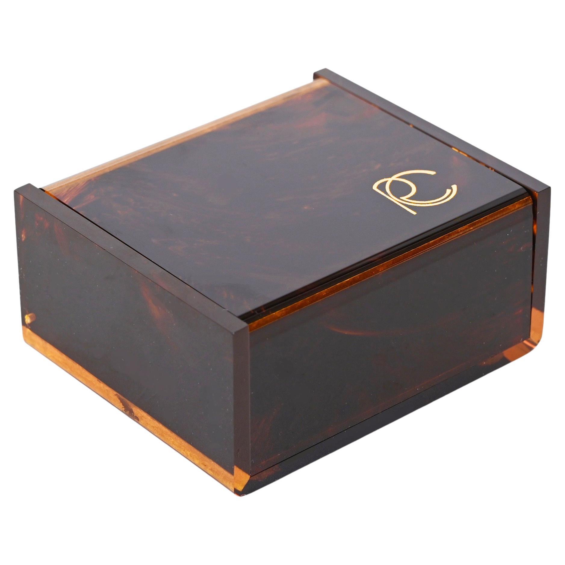 Roberto Cavalli Lucite Jewelry Box with Tortoise Effect, Italy, 1970s For Sale