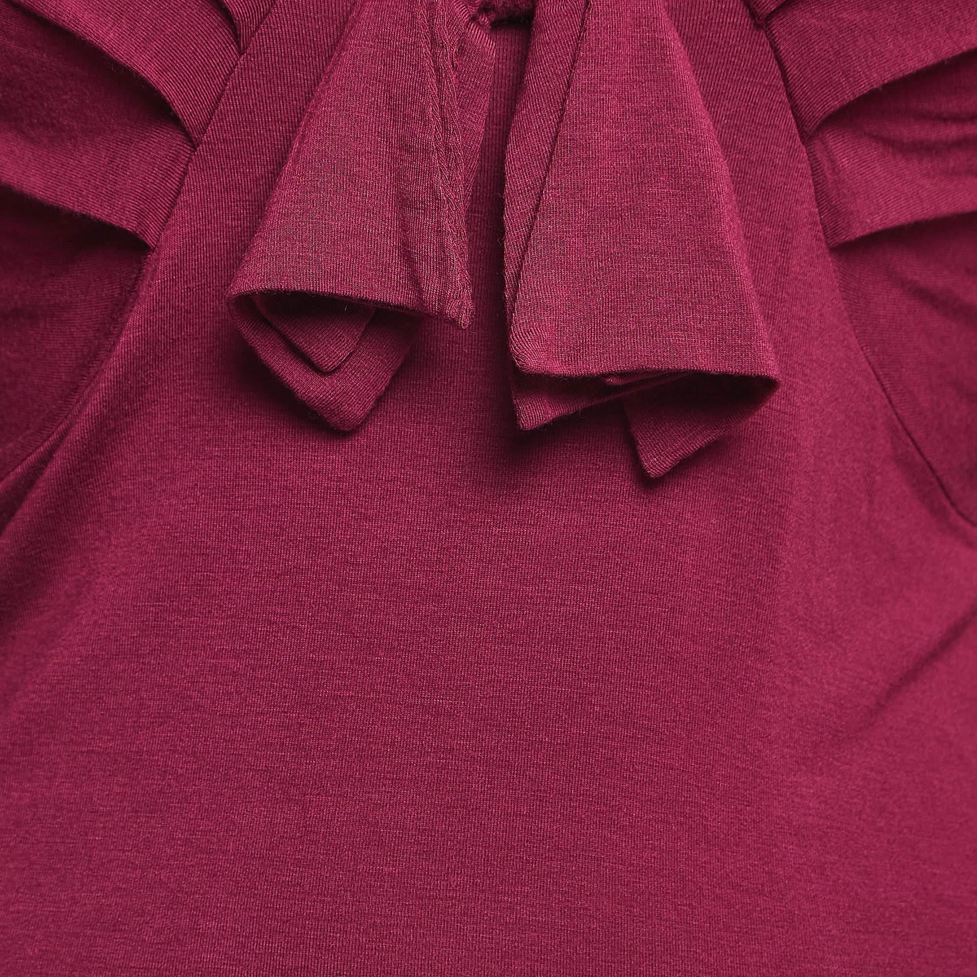 Roberto Cavalli Magenta Pink Knit Bow Detailed Long Sleeve Top S In Good Condition For Sale In Dubai, Al Qouz 2