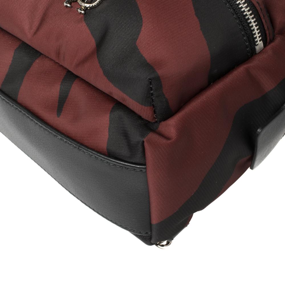 Men's Roberto Cavalli Maroon/Black Zebra Print Fabric and Leather Mini Backpack