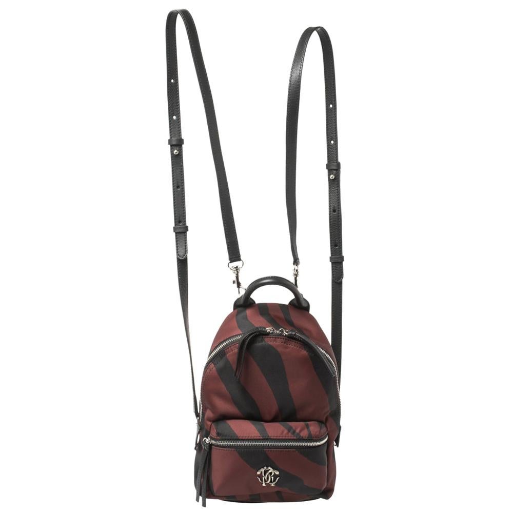 Roberto Cavalli Maroon/Black Zebra Print Fabric and Leather Mini Backpack