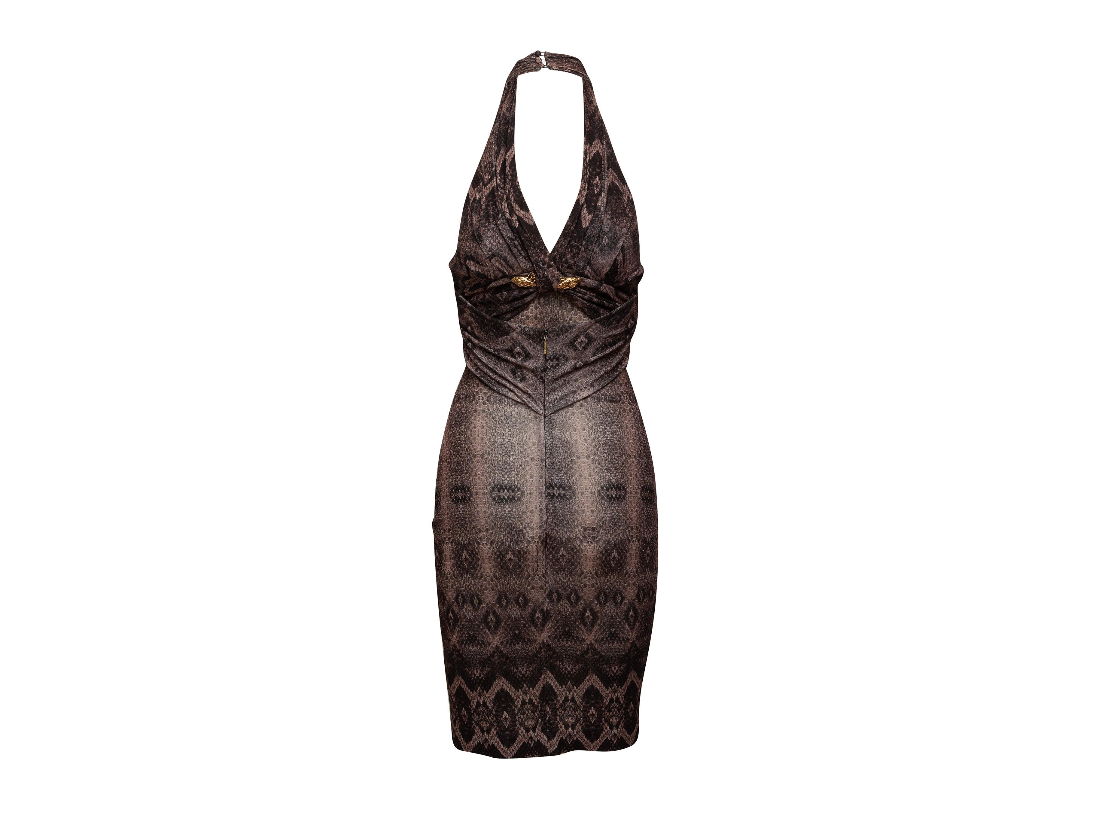 Roberto Cavalli Mauve & Black Snakeskin Print Halter Dress 1