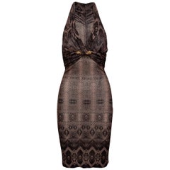 Roberto Cavalli Mauve & Black Snakeskin Print Halter Dress