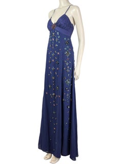 Roberto Cavalli Maxi Chiffon embroidered navy dress