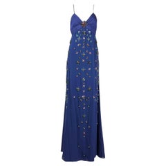 Roberto Cavalli Maxi Chiffon embroidered navy dress