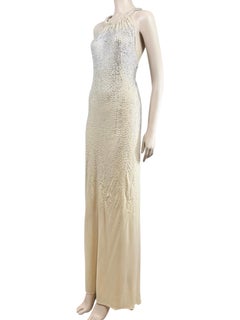 Roberto Cavalli Maxi crepe ecru dress embroidered sequin