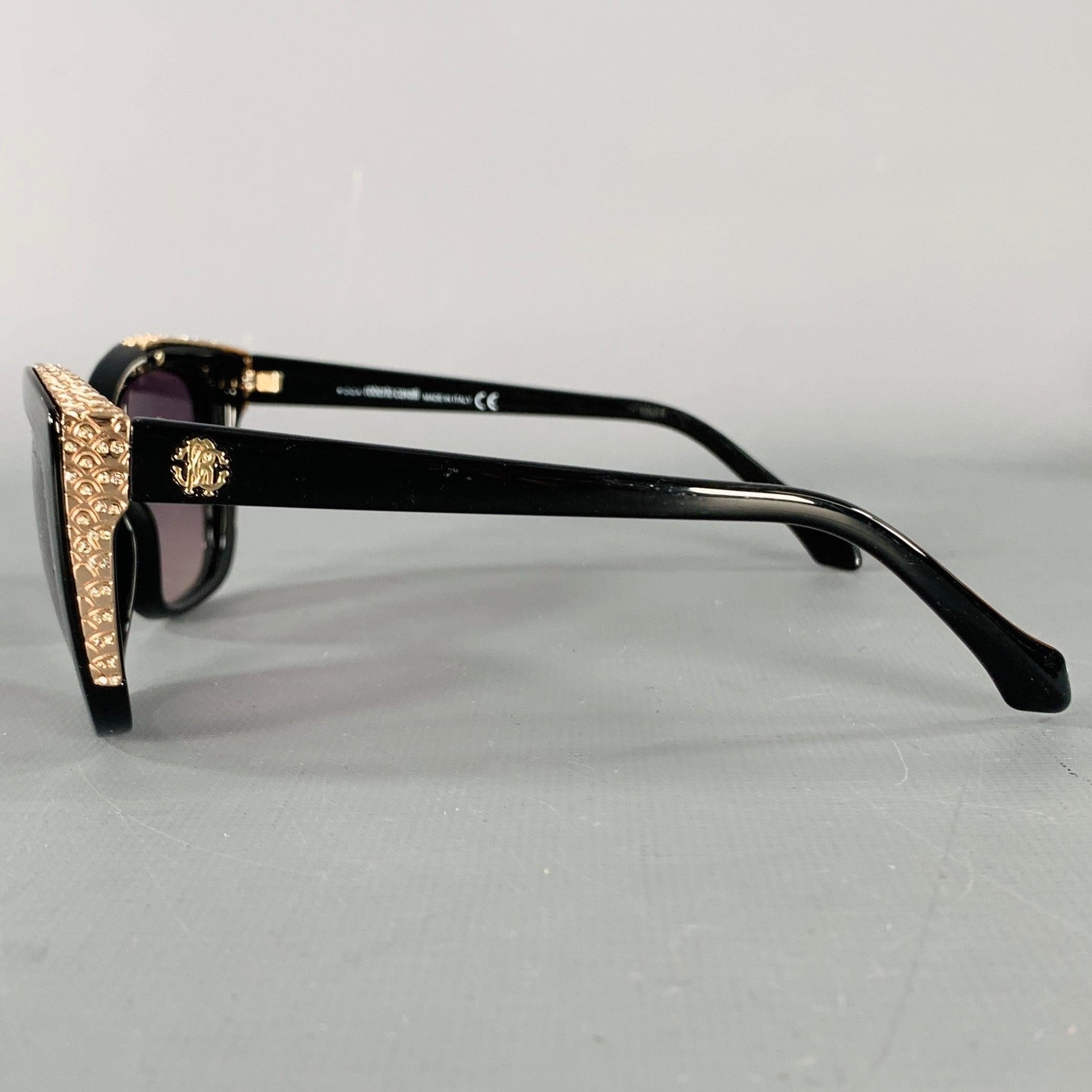 ROBERTO CAVALLI Mekbuda Black Rose Gold Acetate Metal Sunglasses For Sale 1