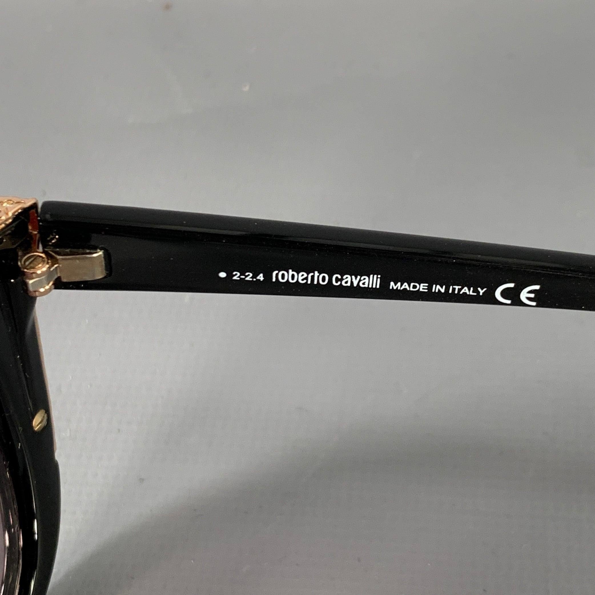 ROBERTO CAVALLI Mekbuda Black Rose Gold Acetate Metal Sunglasses For Sale 3