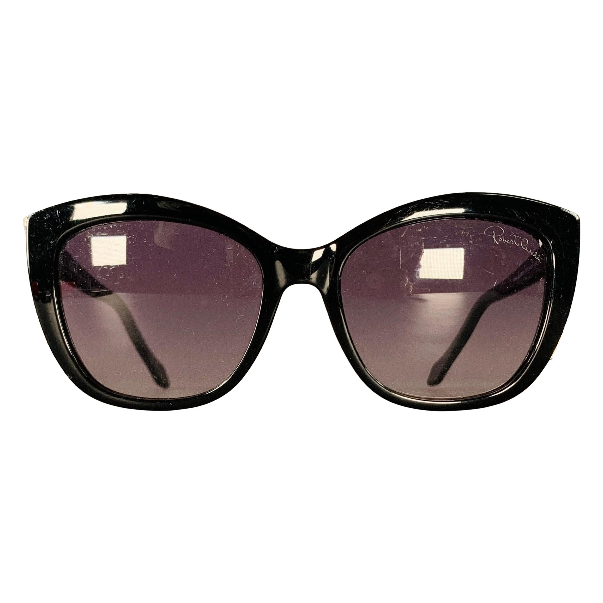 ROBERTO CAVALLI Mekbuda Black Rose Gold Acetate Metal Sunglasses