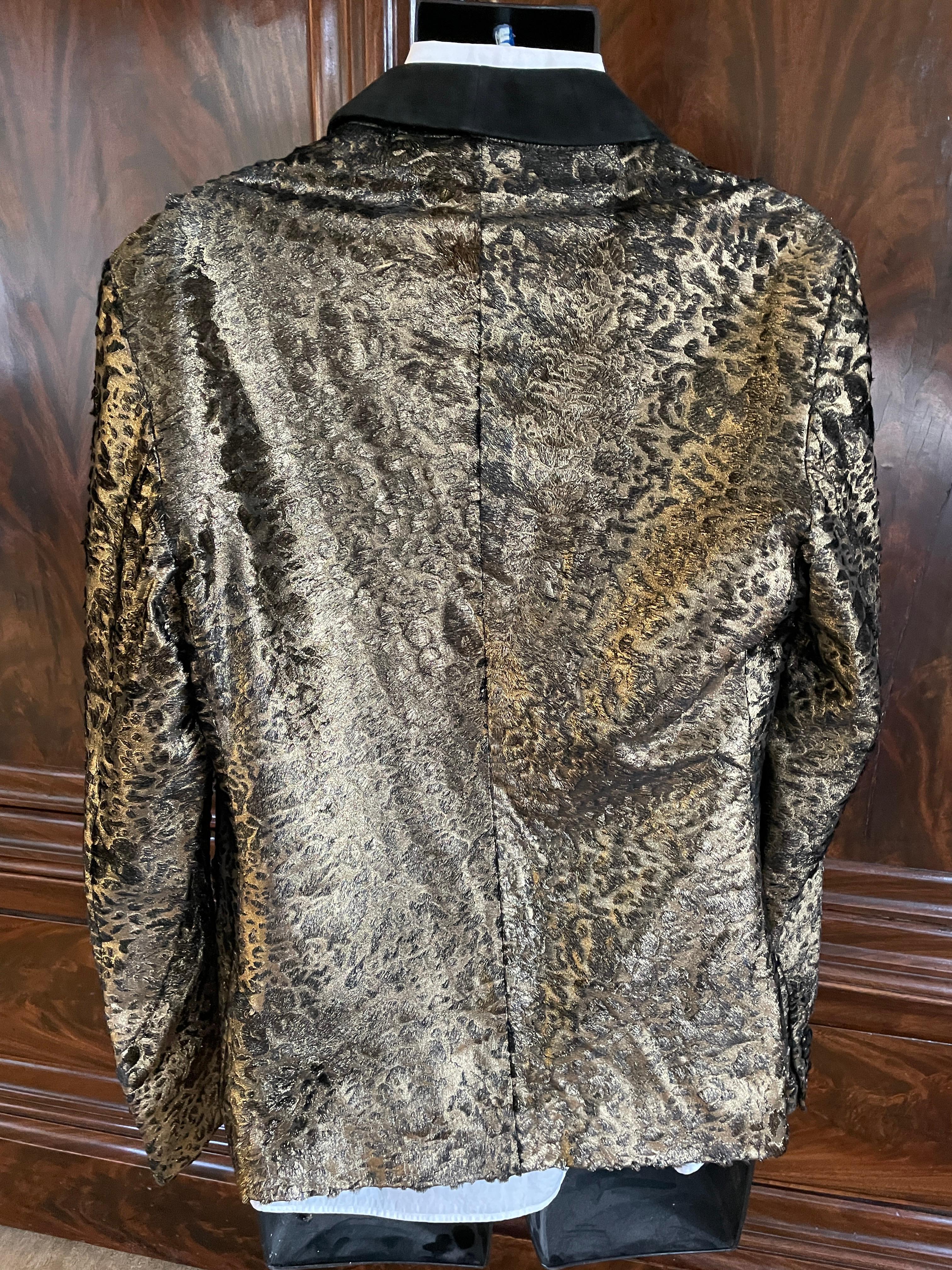 Roberto Cavalli Mens Gold Ponyskin Leather Jacket w Suede Lapels NWT $7775 For Sale 1