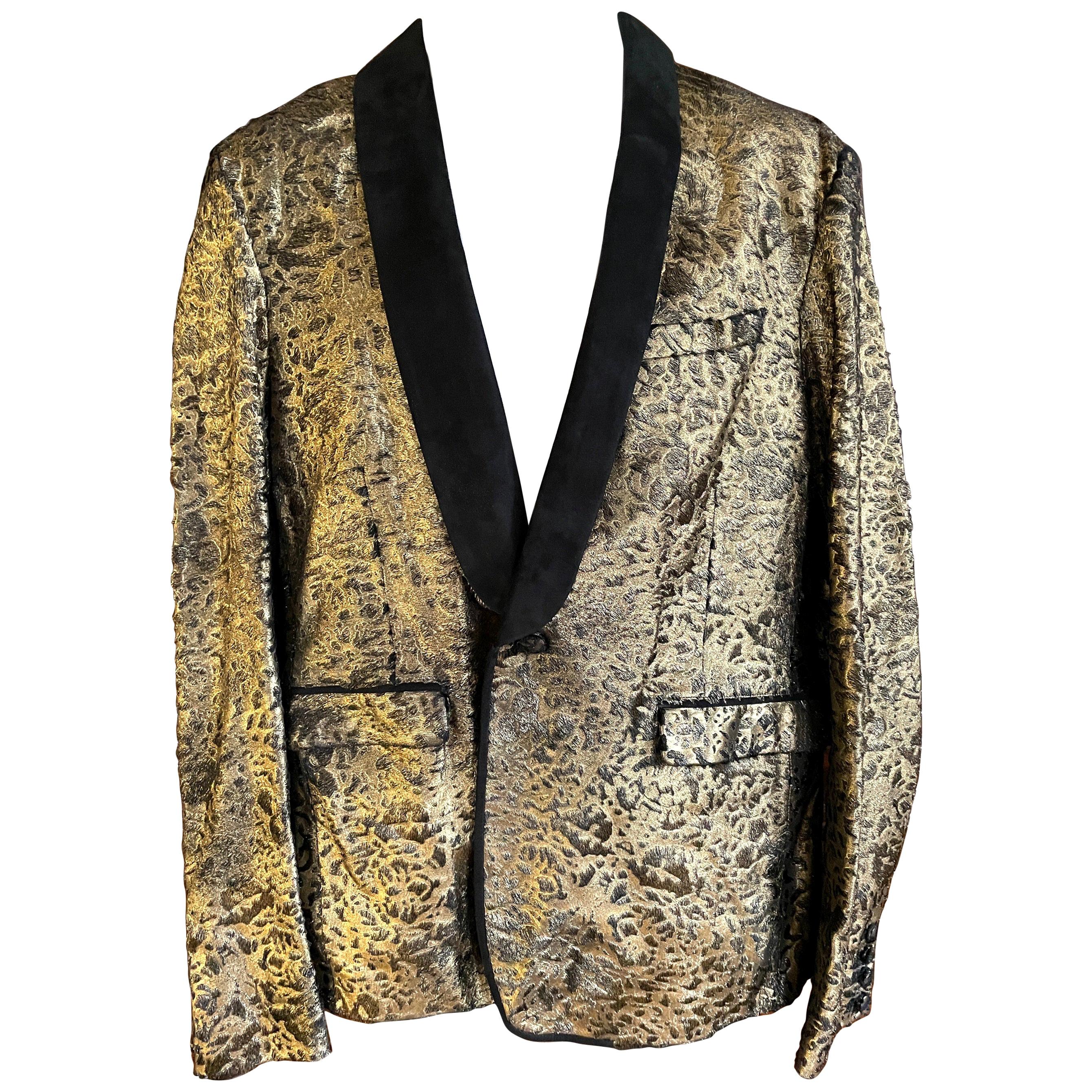 Roberto Cavalli Mens Gold Ponyskin Leather Jacket w Suede Lapels NWT $7775 For Sale