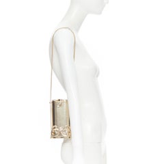 ROBERTO CAVALLI metallic gold leather crystal Serpent snake chain box clutch