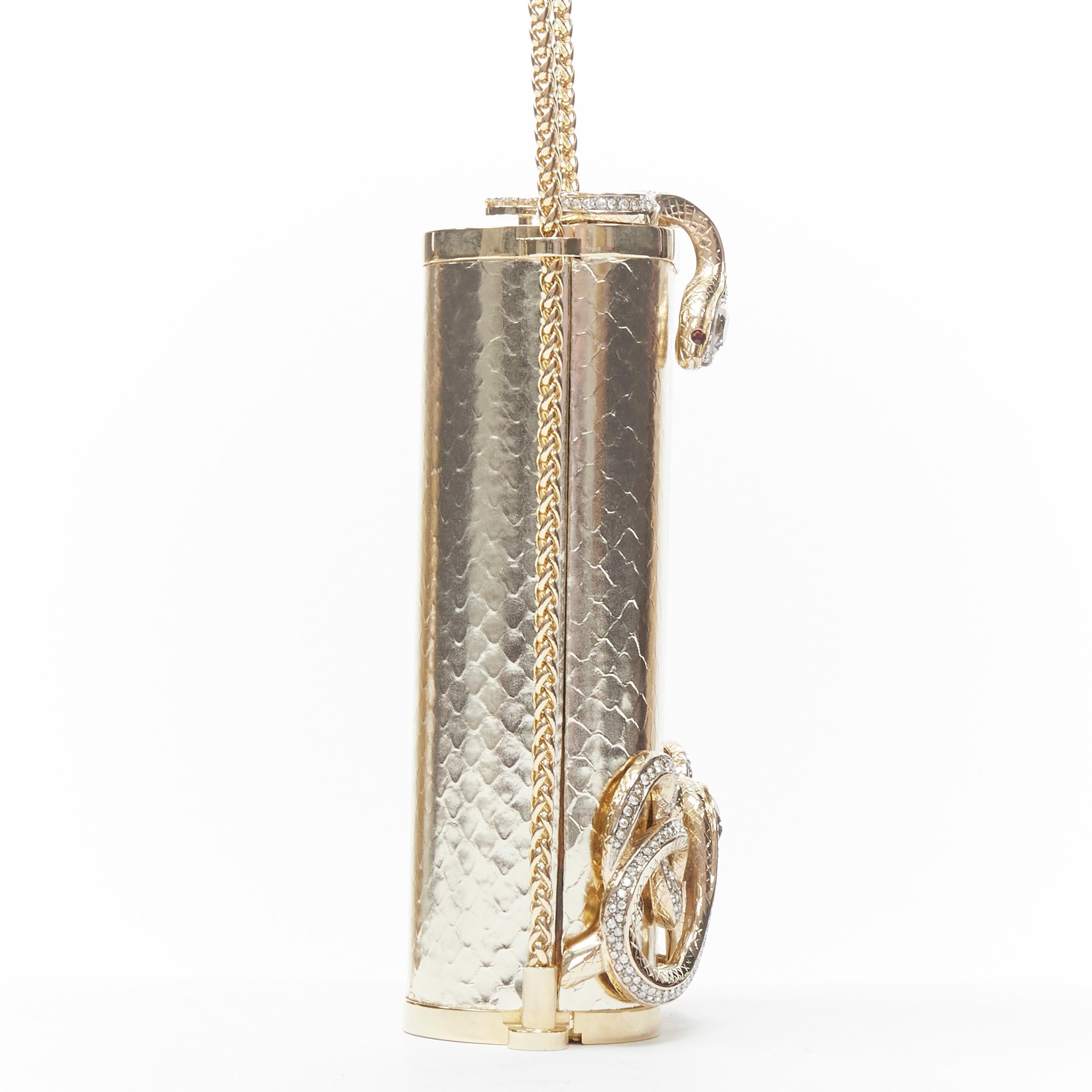 Gold ROBERTO CAVALLI metallic gold leather crystal Serpent snake chain box clutch