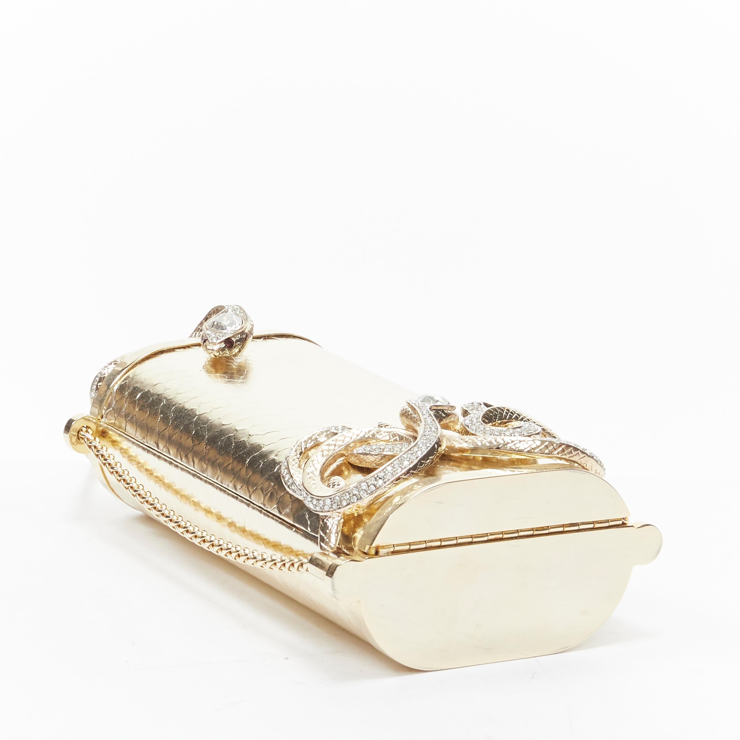 Women's ROBERTO CAVALLI metallic gold leather crystal Serpent snake chain box clutch