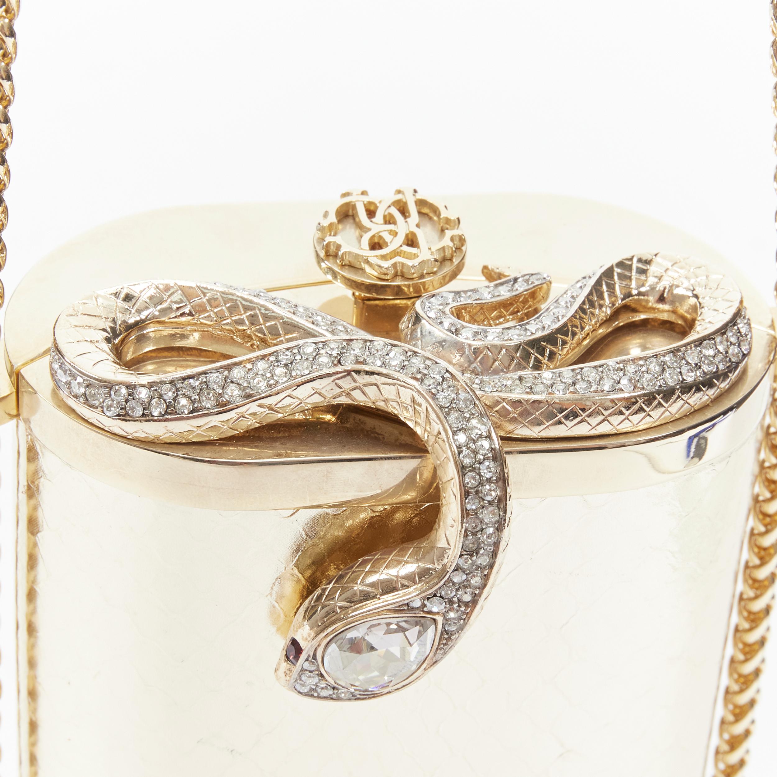 ROBERTO CAVALLI metallic gold leather crystal Serpent snake chain box clutch 1