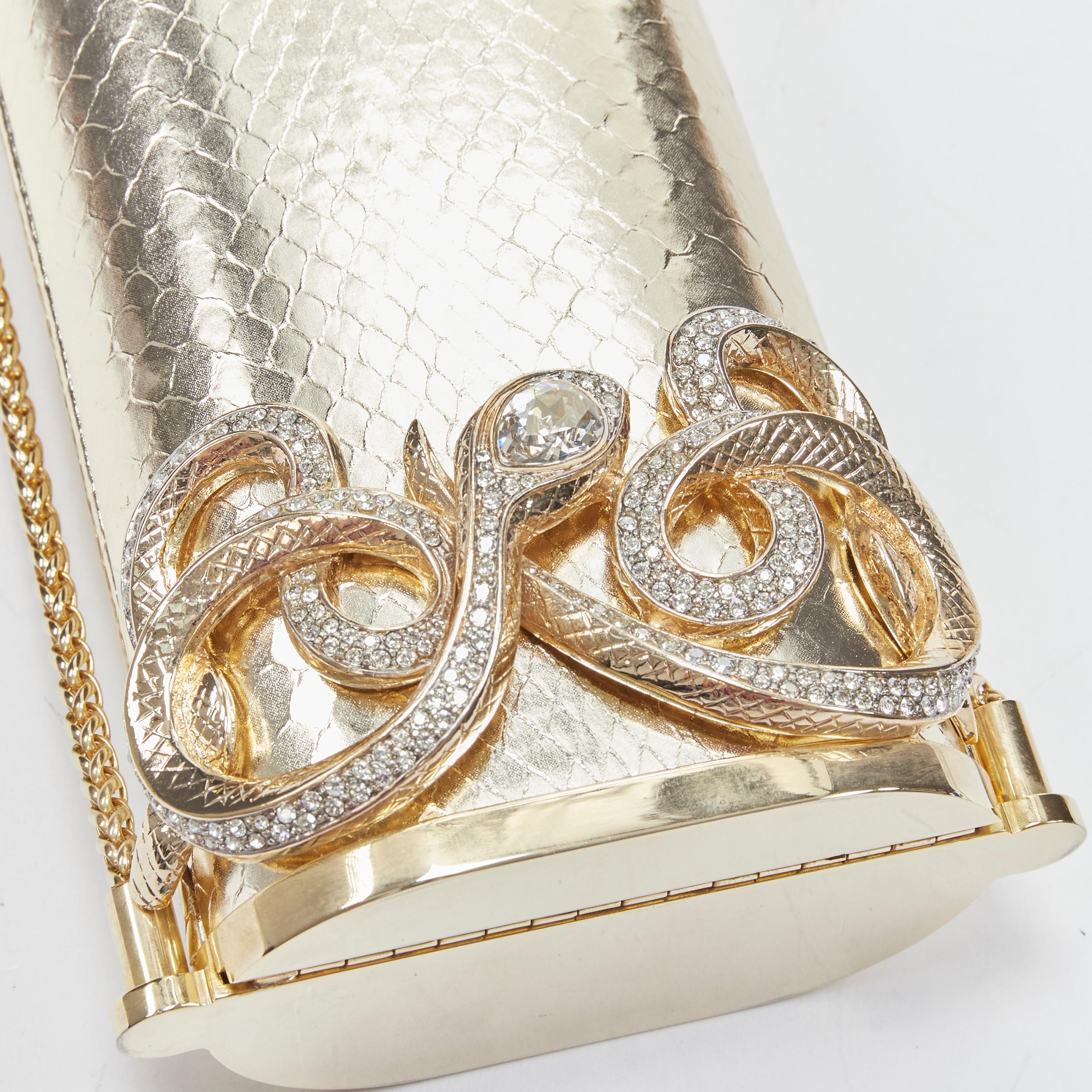 ROBERTO CAVALLI metallic gold leather crystal Serpent snake chain box clutch 3