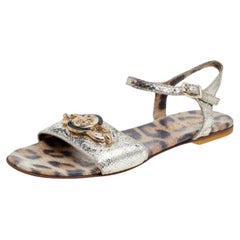 Roberto Cavalli Metallic Gold Leather Flat Sandals Size 35