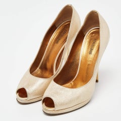 Roberto Cavalli Metallic Gold Leather Peep Toe Pumps Size 37