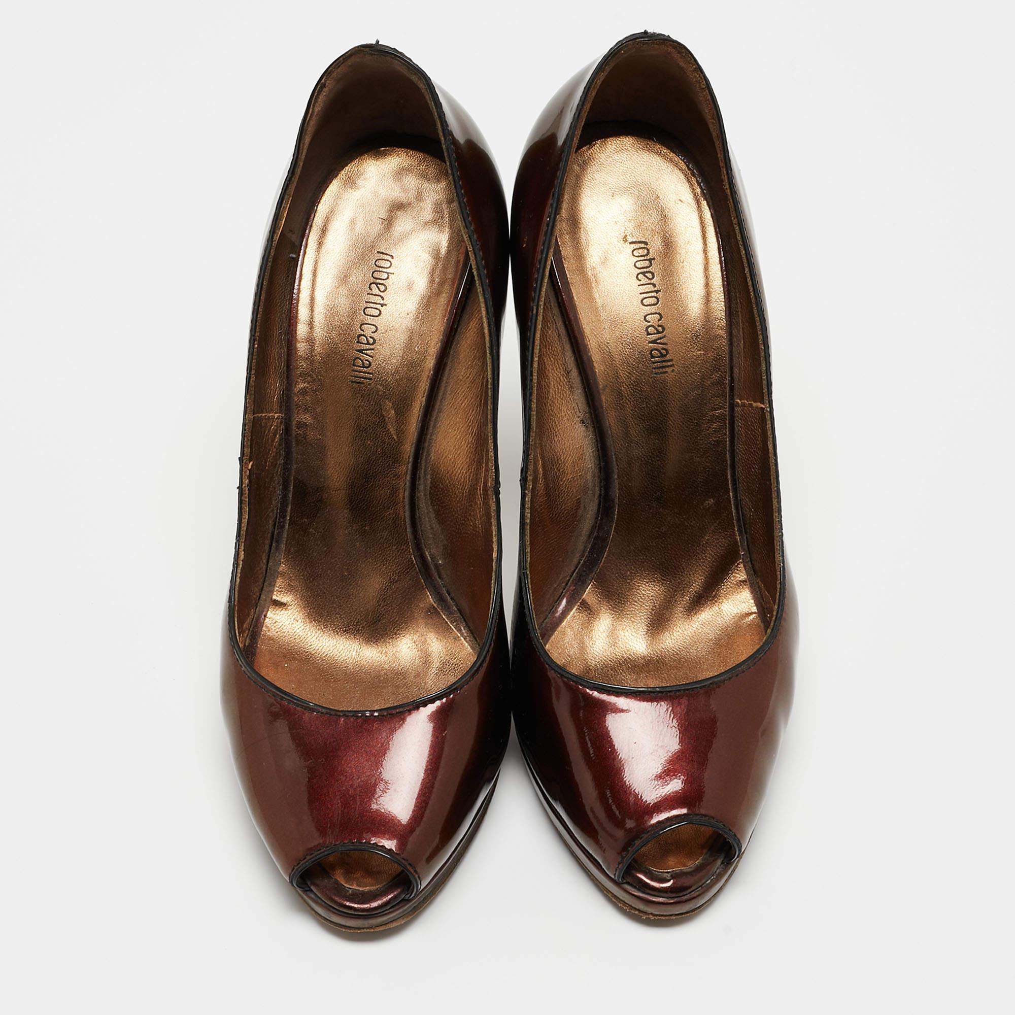 Nero Roberto Cavalli Pumps Peep Toe in vernice oro metallizzato misura 35,5 in vendita