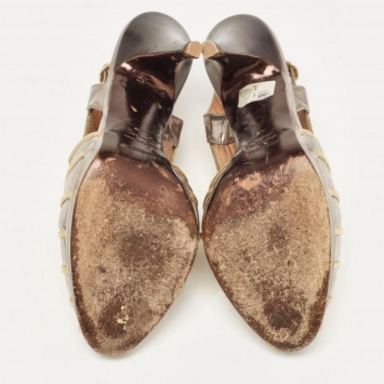Beige Roberto Cavalli - Sandales à lanières en cuir métallisé, taille  40 en vente