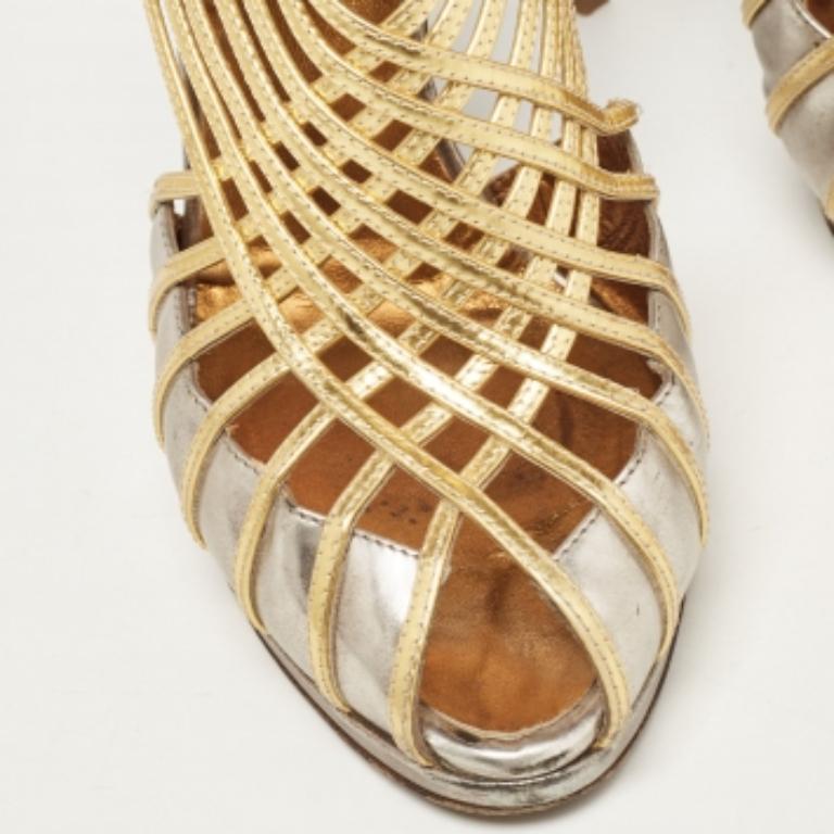 Roberto Cavalli - Sandales à lanières en cuir métallisé, taille  40 Pour femmes en vente