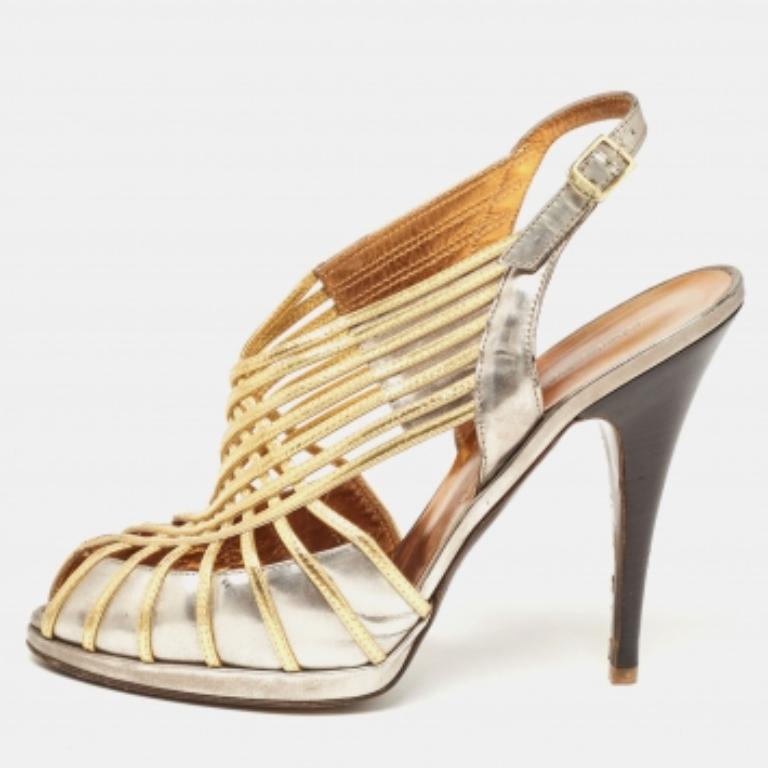 Roberto Cavalli - Sandales à lanières en cuir métallisé, taille  40