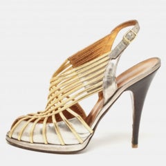 Roberto Cavalli - Sandales à lanières en cuir métallisé, taille  40