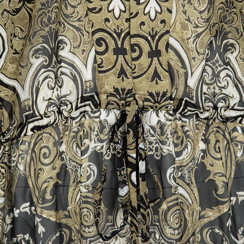 Roberto Cavalli Metallic Print Sheer Silk Chiffon Slit Detail Maxi Dress L In New Condition In Dubai, Al Qouz 2