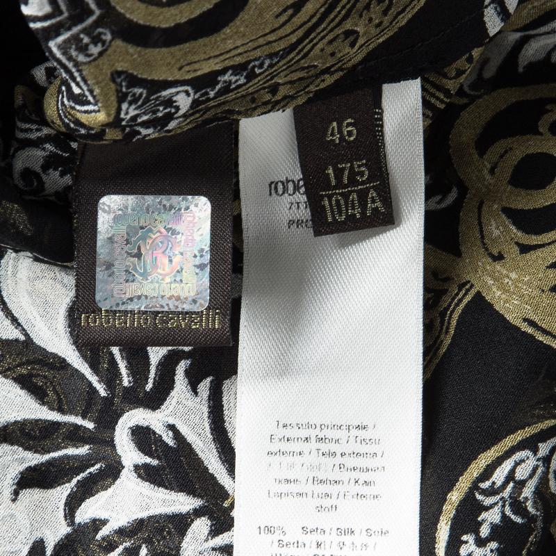Roberto Cavalli Metallic Print Sheer Silk Chiffon Slit Detail Maxi Dress L 1
